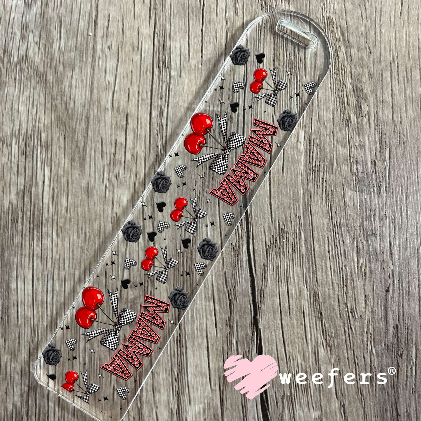 Mama Checkered Bow Cherries UV DTF Cup Wrap - Weefers® Exclusive Bookmark Weefers