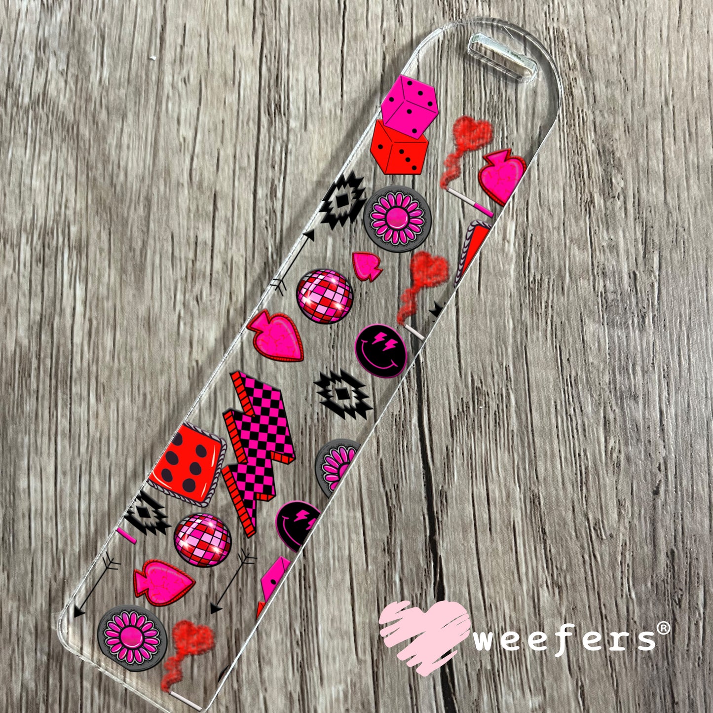 Caffeine and Chaos Hot Pink Dice Sidekick UV DTF Cup Wrap - WEEFERS EXCLUSIVE WRAP Bookmark Weefers