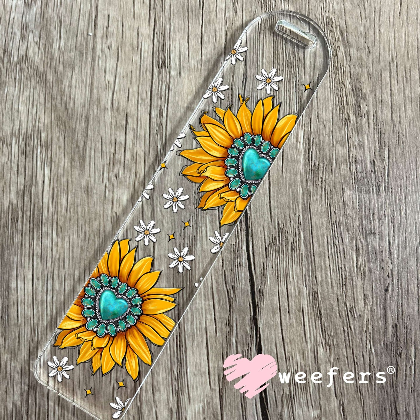Yellow Sunflower Turquoise Jewels UV DTF Cup Wrap - WEEFERS EXCLUSIVE WRAP Bookmark Weefers