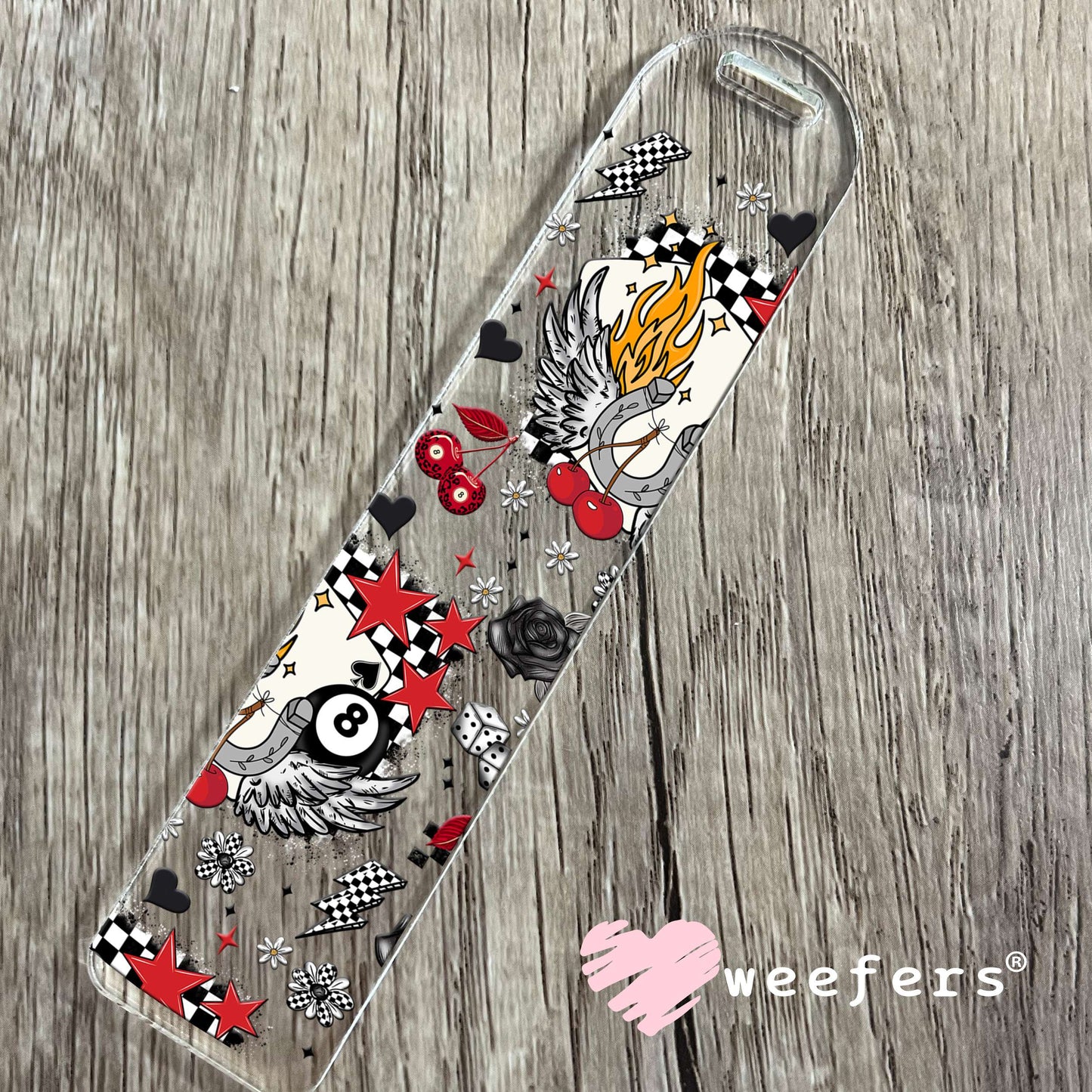 Angle Of Luck Flames and Cherries UV DTF Cup Wrap Exclusive WEEFERS WRAP Bookmark Weefers