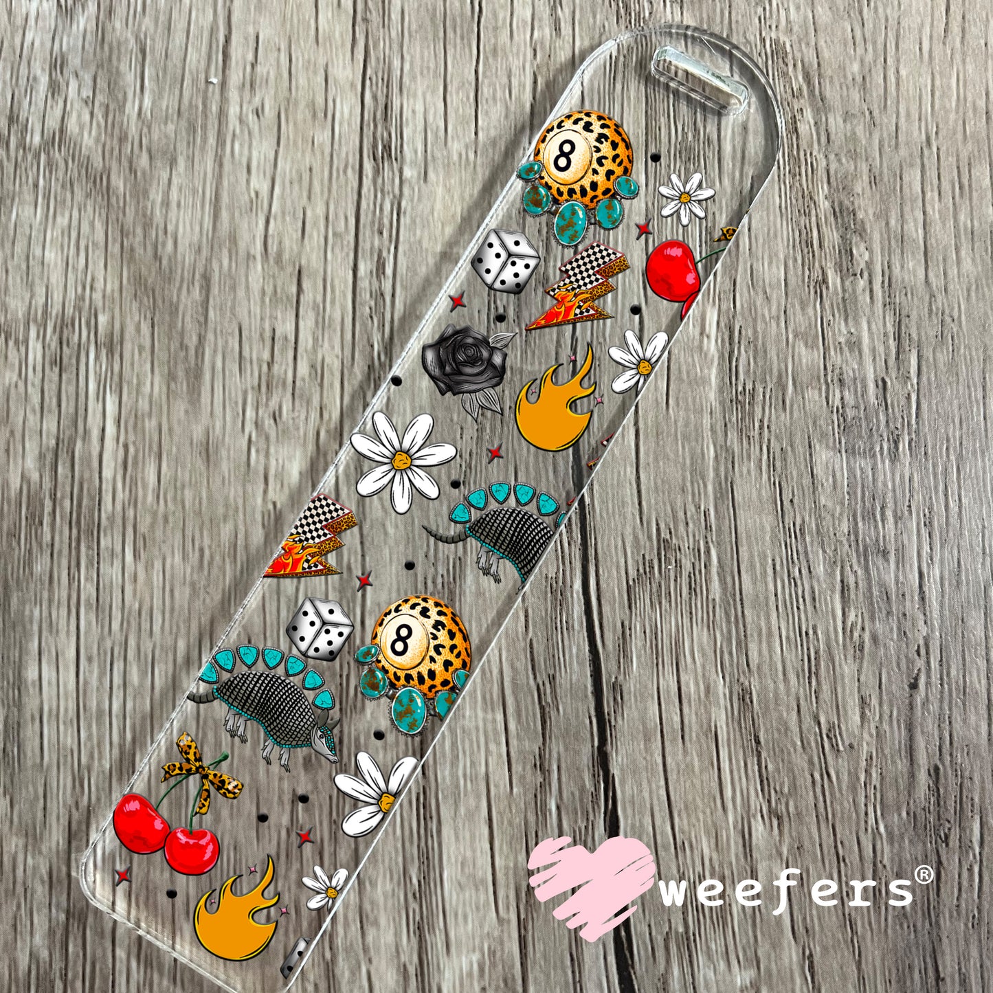 Leopard Turquoise Eightball and Armadillo Sidekick UV DTF Cup Wrap - Exclusive WEEFERS WRAP Bookmark Weefers