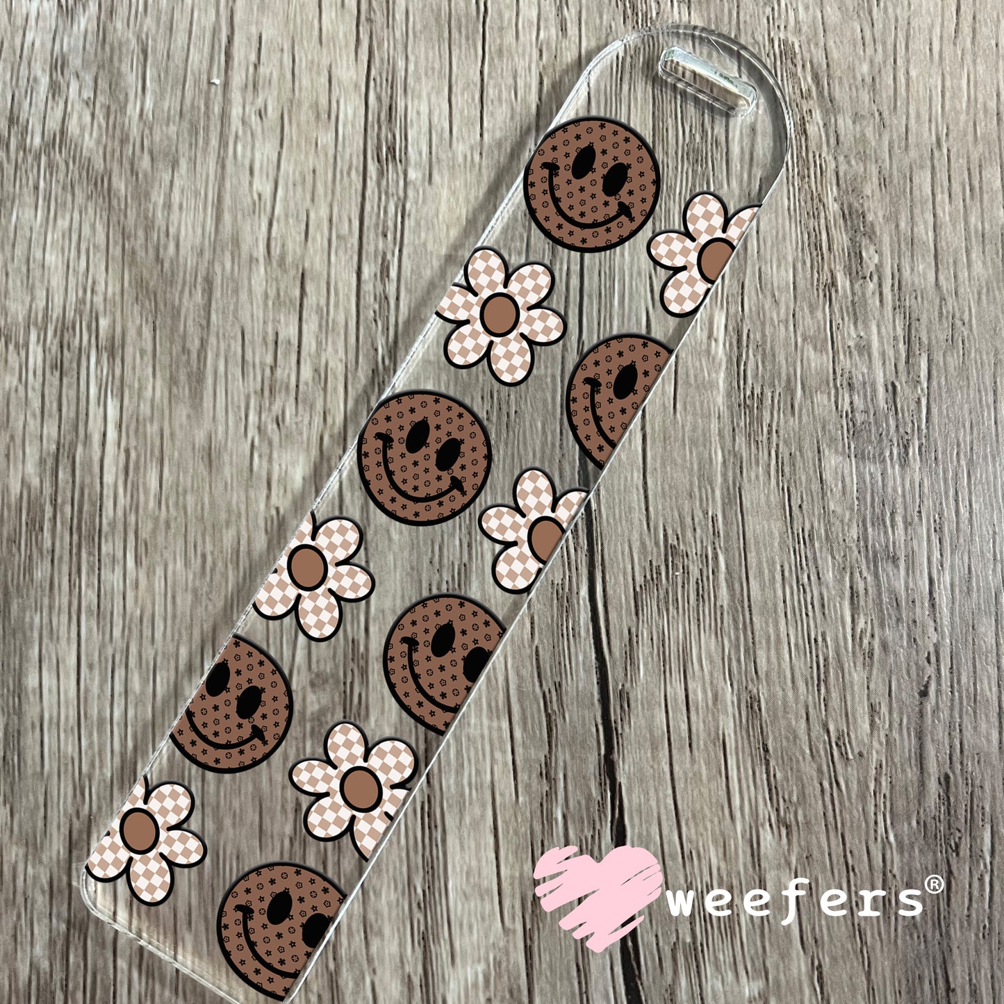 Brown Smile Faces Neutral Flowers UV DTF Cup Wrap - Weefers Exclusive Wrap Bookmark Weefers