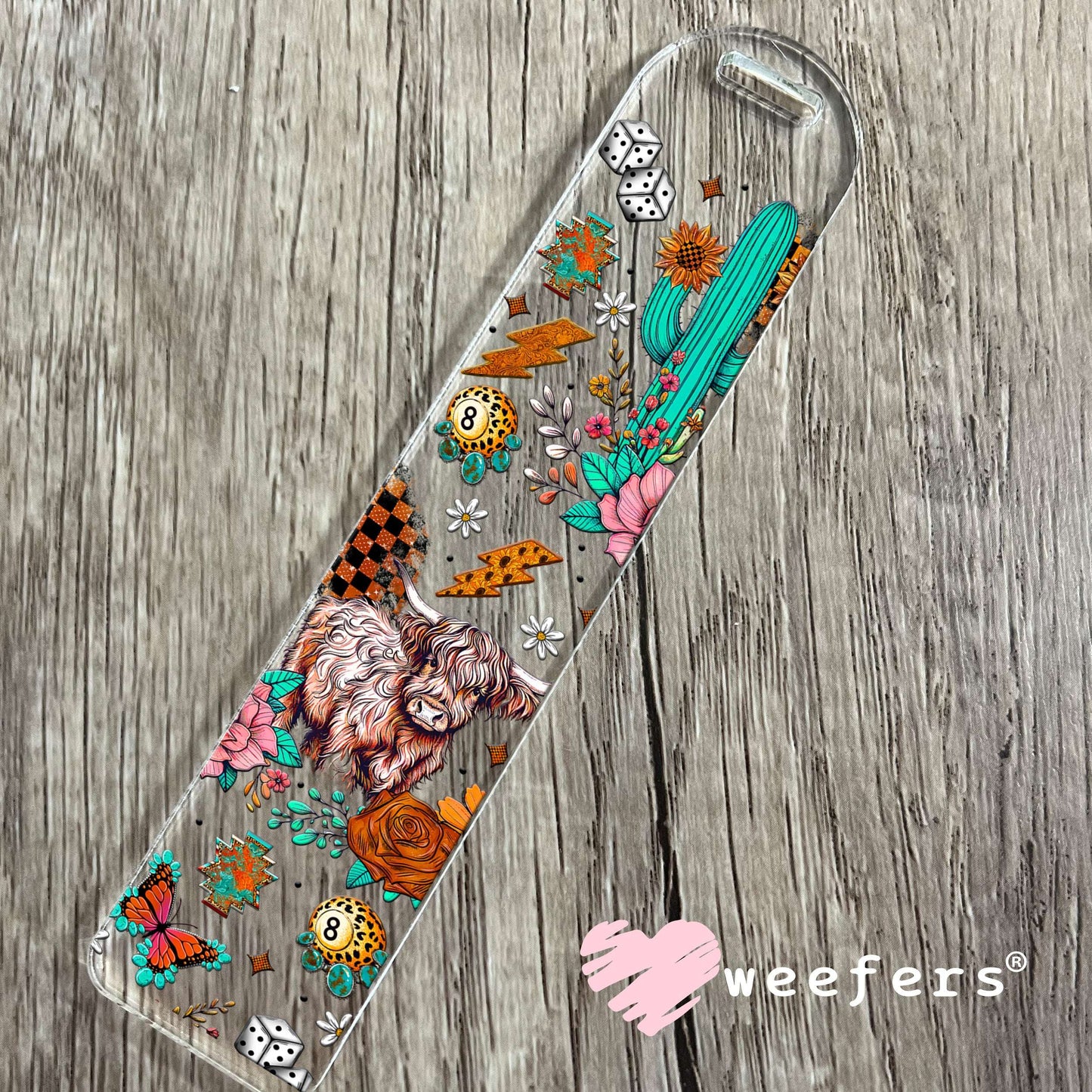 Highlander Leopard Eight Ball Rust Roses UV DTF Cup Wrap - Weefers® Exclusive Bookmark Weefers