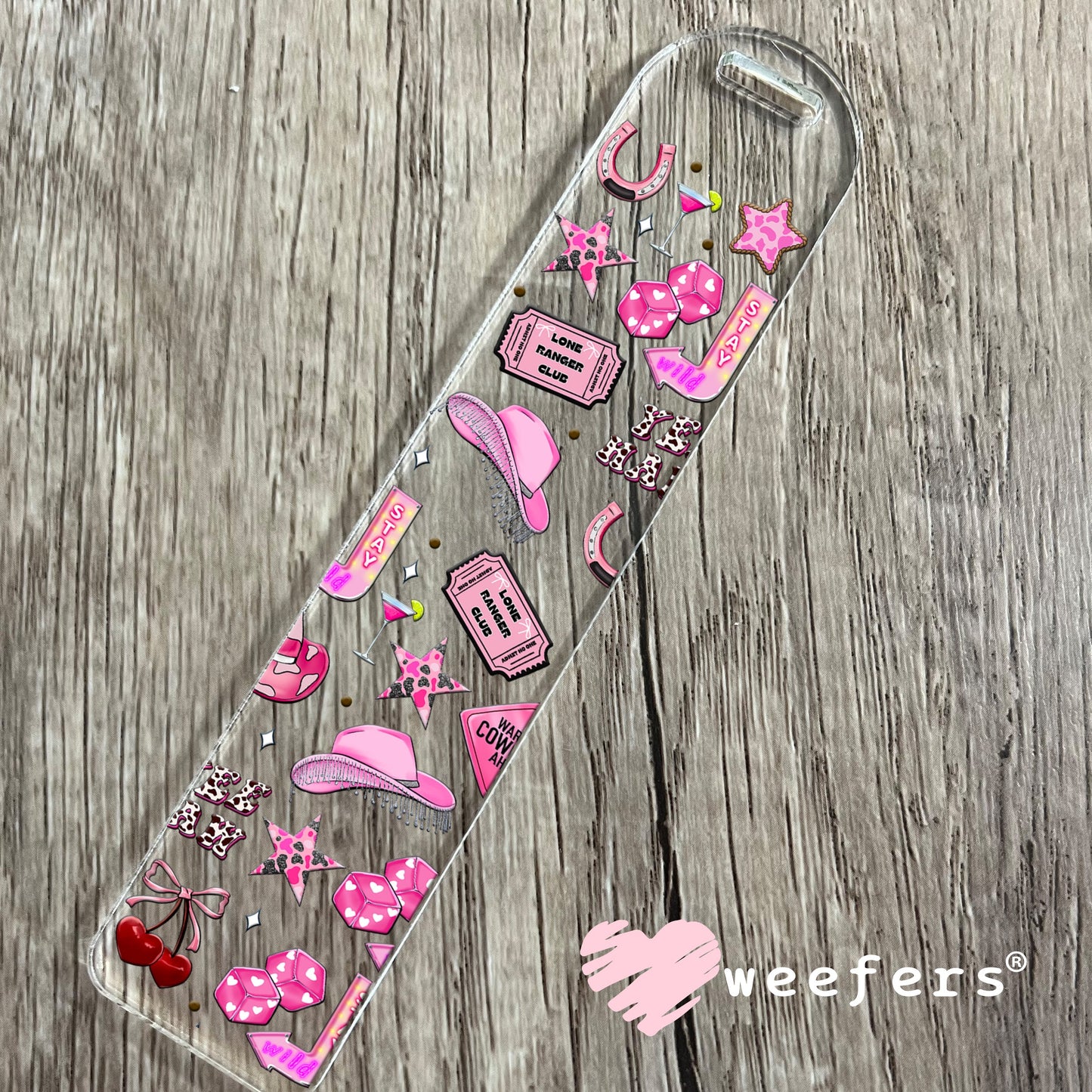 Pink Warning Cow Girls Ahead UV DTF Cup Wrap - Weefers Exclusive Wrap Bookmark Weefers