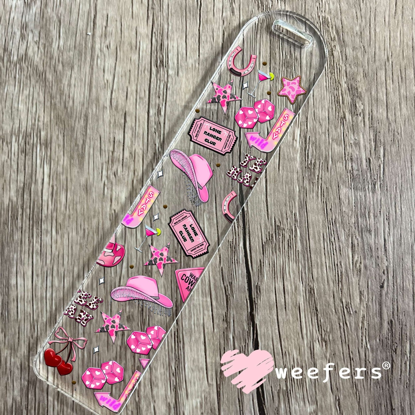 Pink Warning Cow Girls Ahead UV DTF Cup Wrap - Weefers Exclusive Wrap Bookmark Weefers