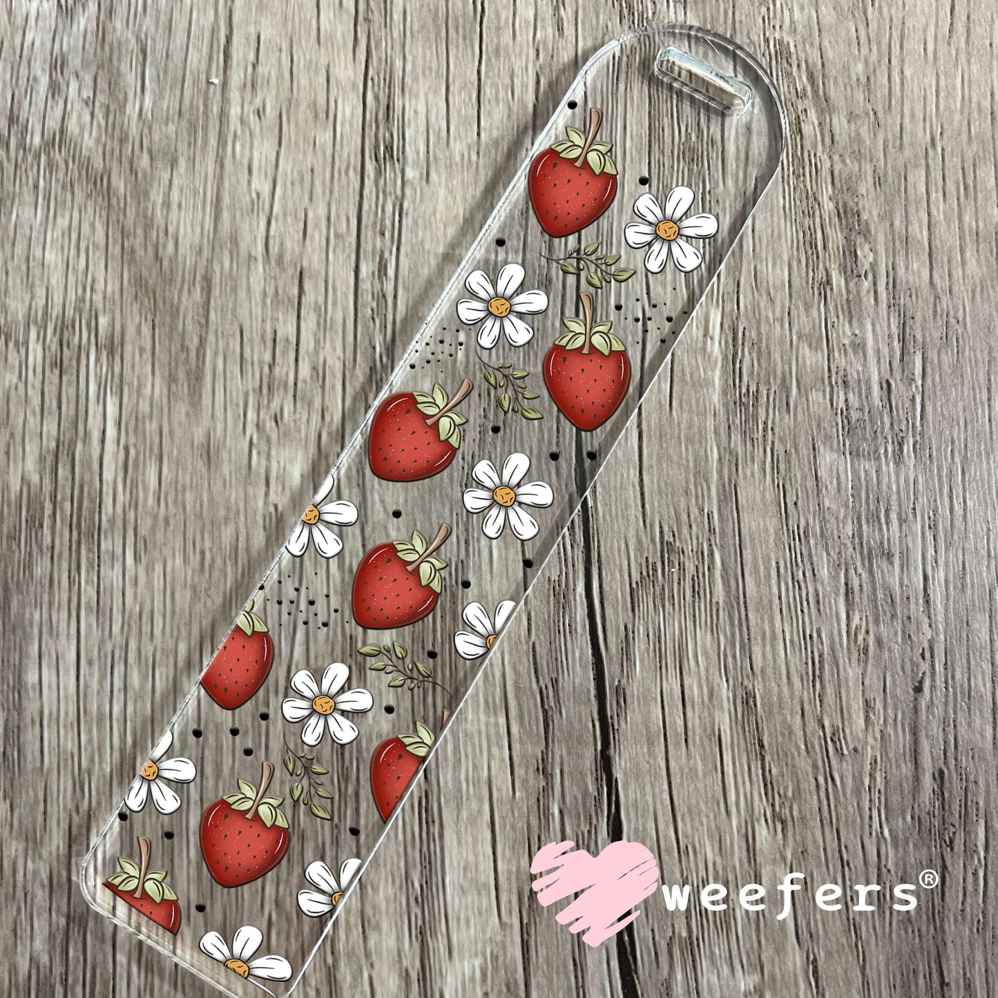 Strawberries and White Flowers UV DTF Cup Wrap - Weefers Exclusive Wrap Bookmark Weefers