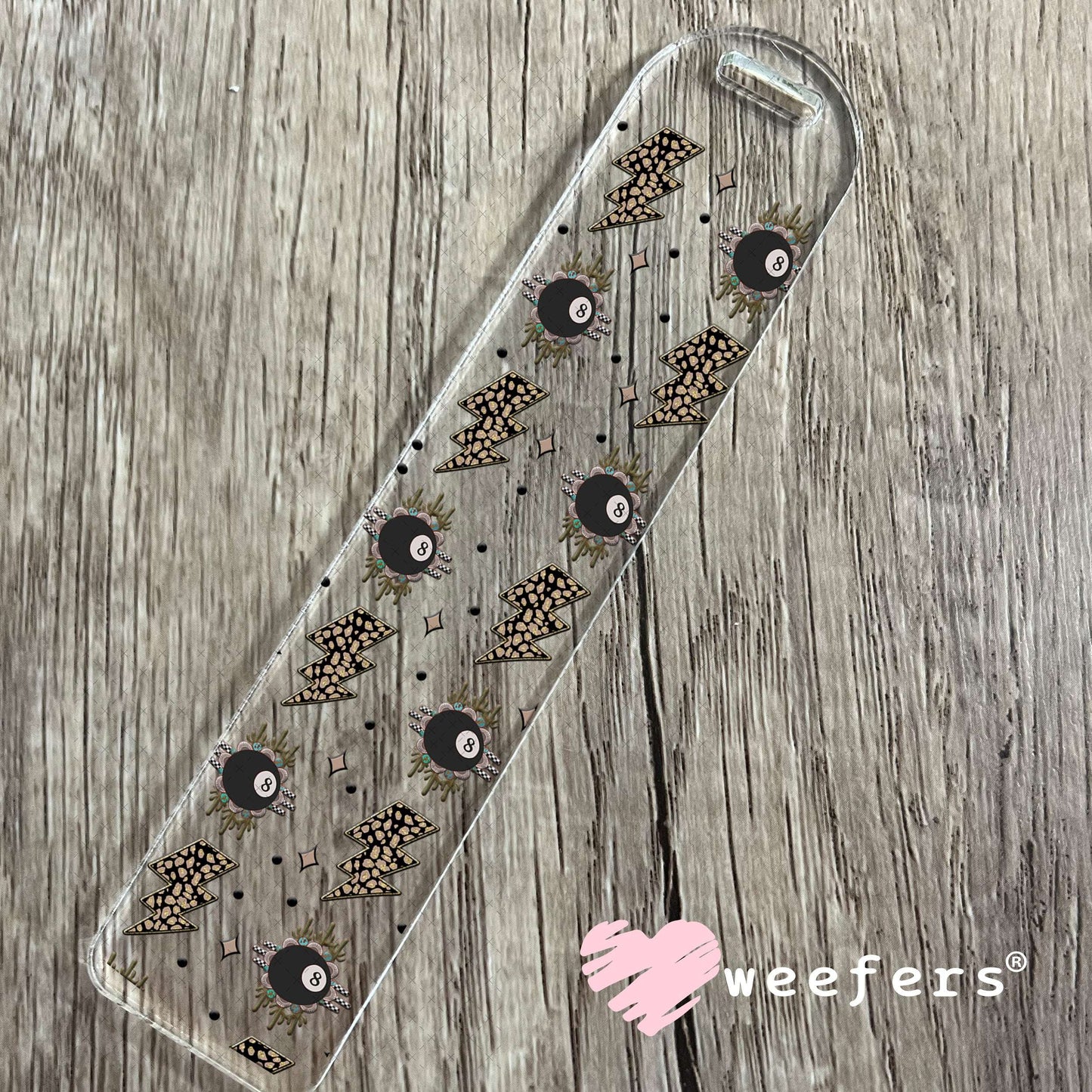 Black Eightball Leopard Print Lightening Bolt UV DTF Cup Wrap - Weefers Exclusive Wrap Bookmark Weefers