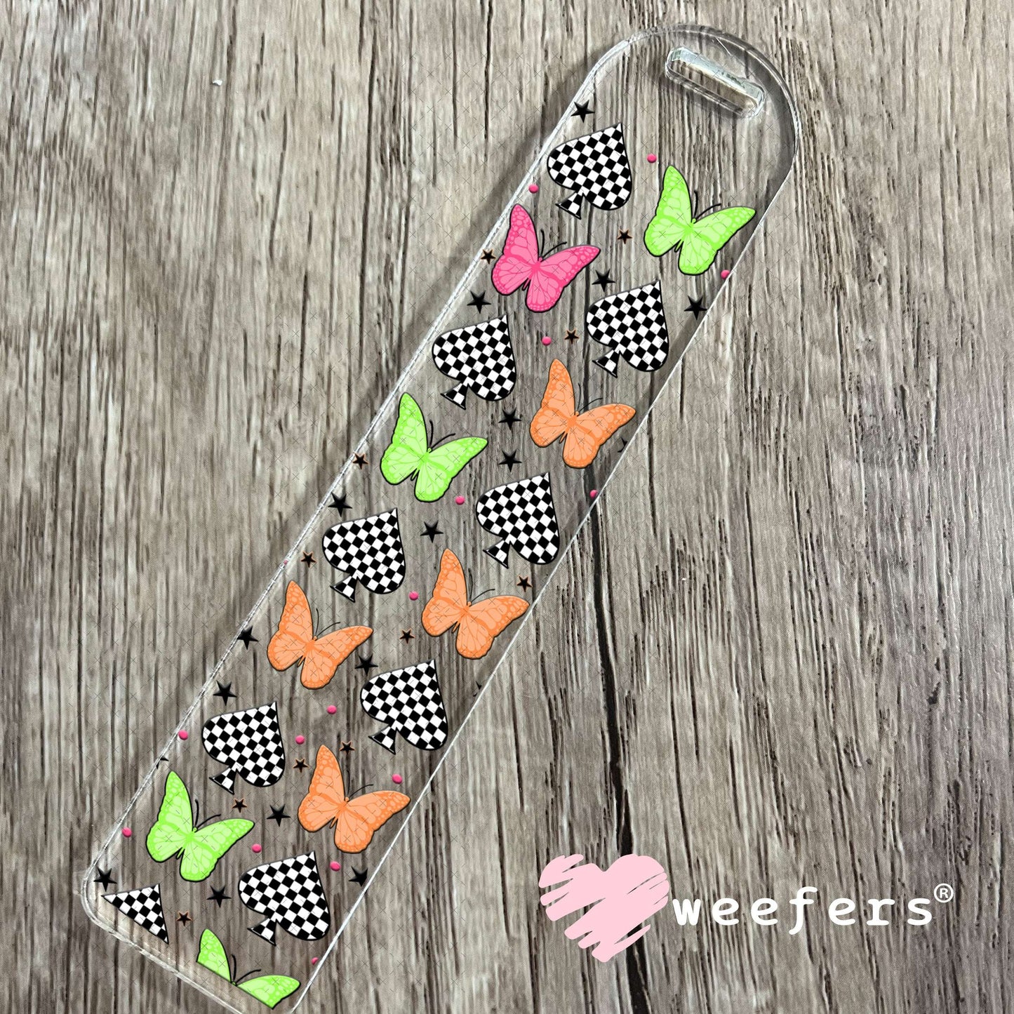 Green Pink and Orange Butterflies UV DTF Cup Wrap - Weefers Exclusive Wrap Bookmark Weefers