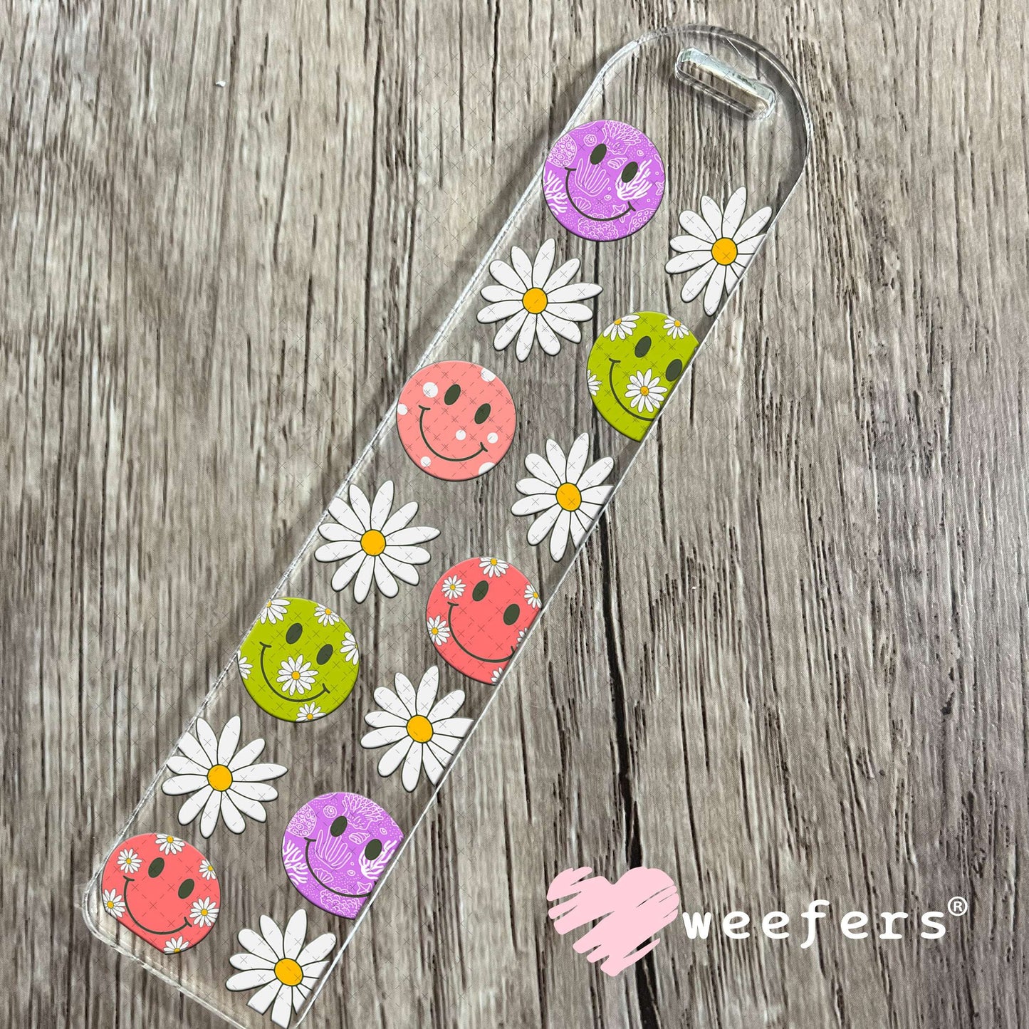 Happy Faces White Flowers UV DTF Cup Wrap - Weefers Exclusive Wrap Bookmark Weefers