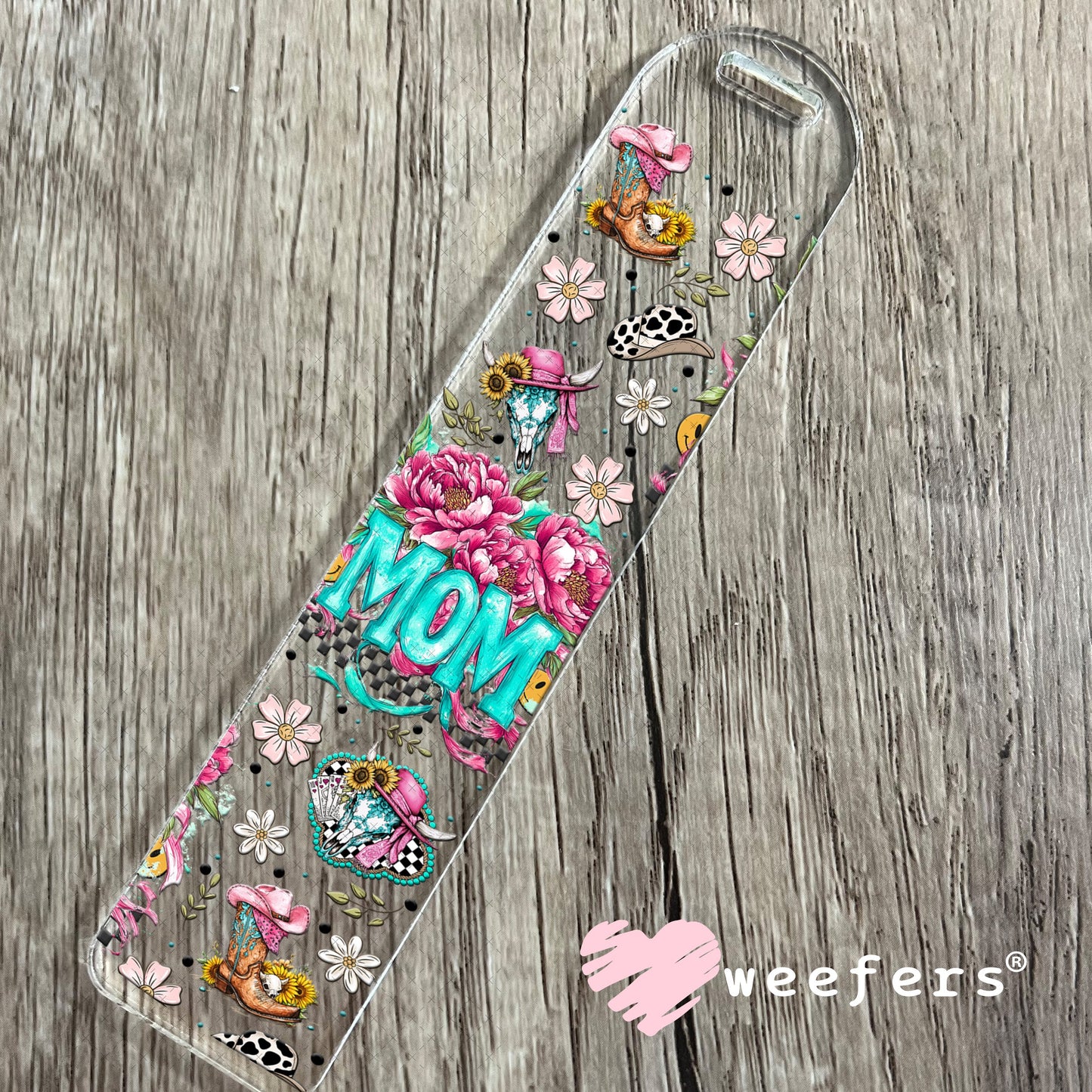 Mom Pink Flowers Western UV DTF Cup Wrap - Weefers Exclusive Wrap Bookmark Weefers