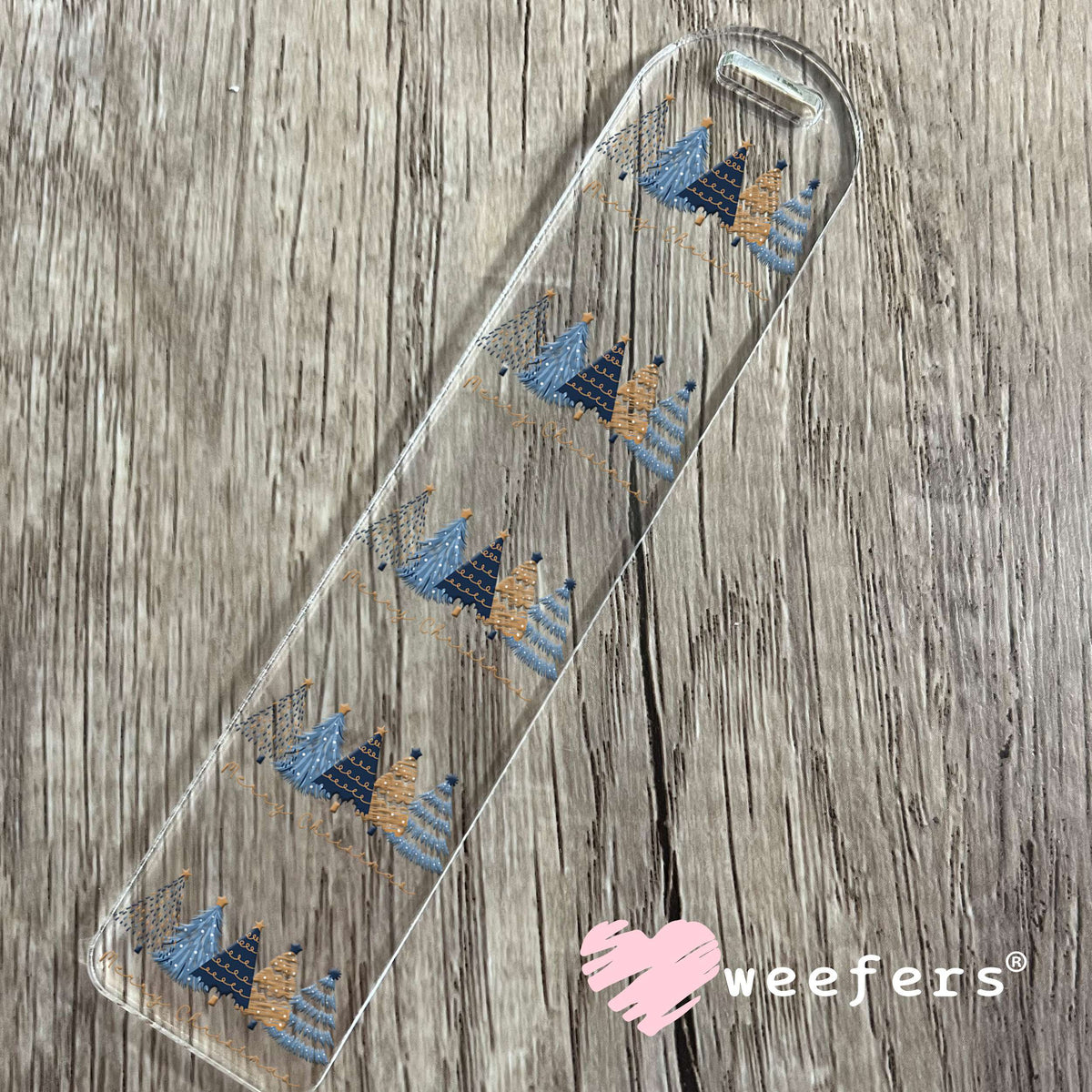Merry Christmas Blue Gold Trees UV DTF Cup Wrap Bookmark Weefers