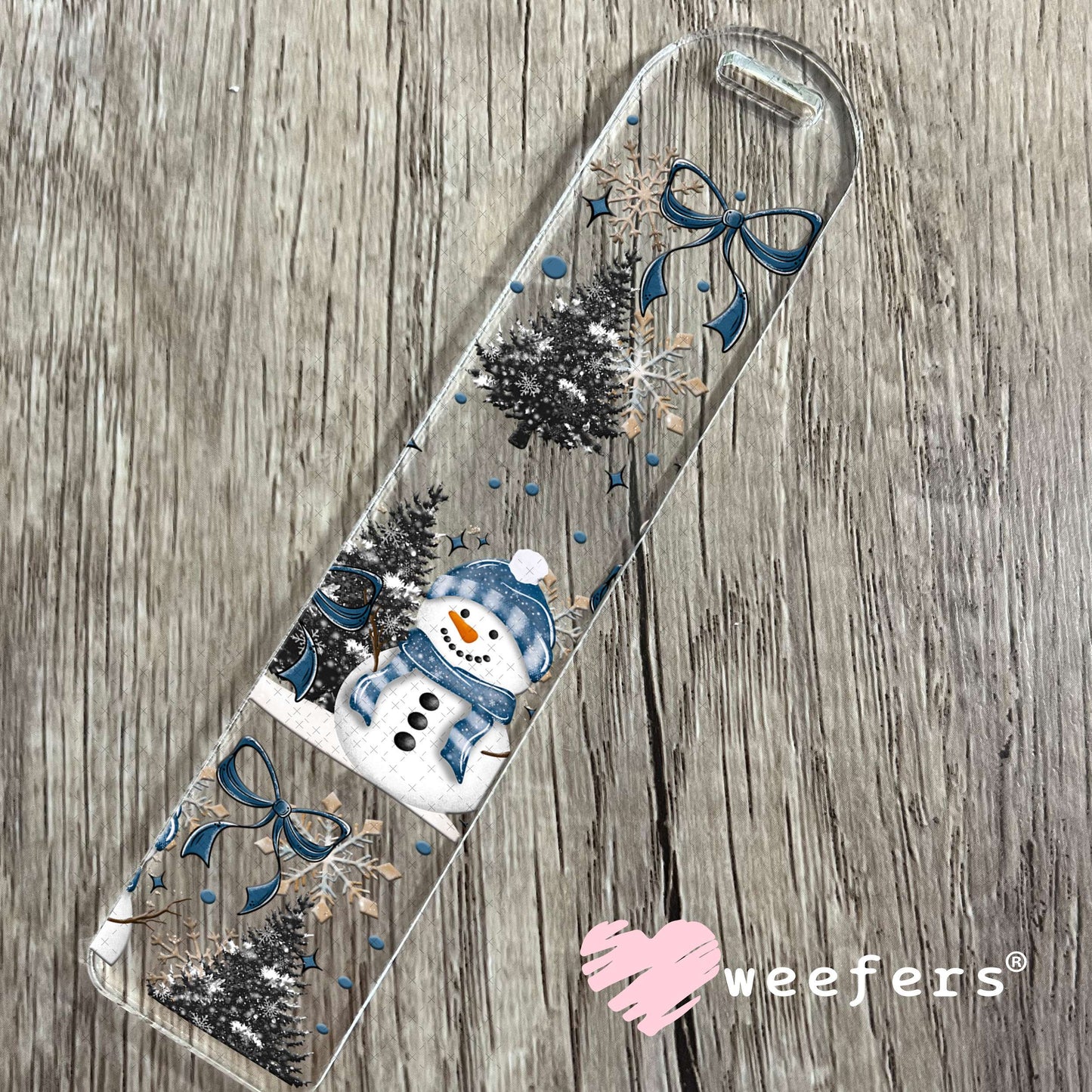 Blue Bow Snowman Christmas UV DTF Cup Wrap Bookmark Weefers