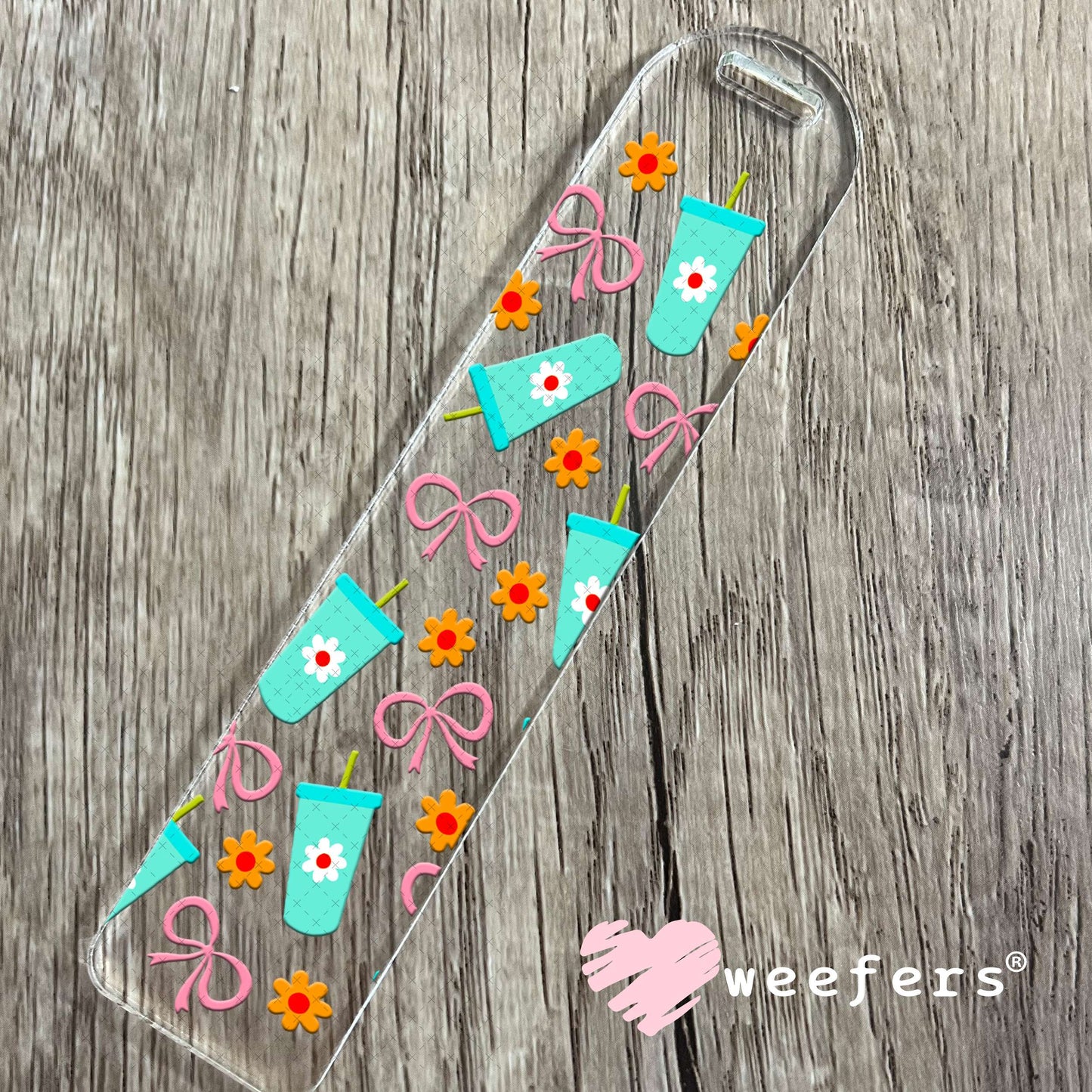 Teal cups and Pink Bows UV DTF Cup Wrap Bookmark Weefers