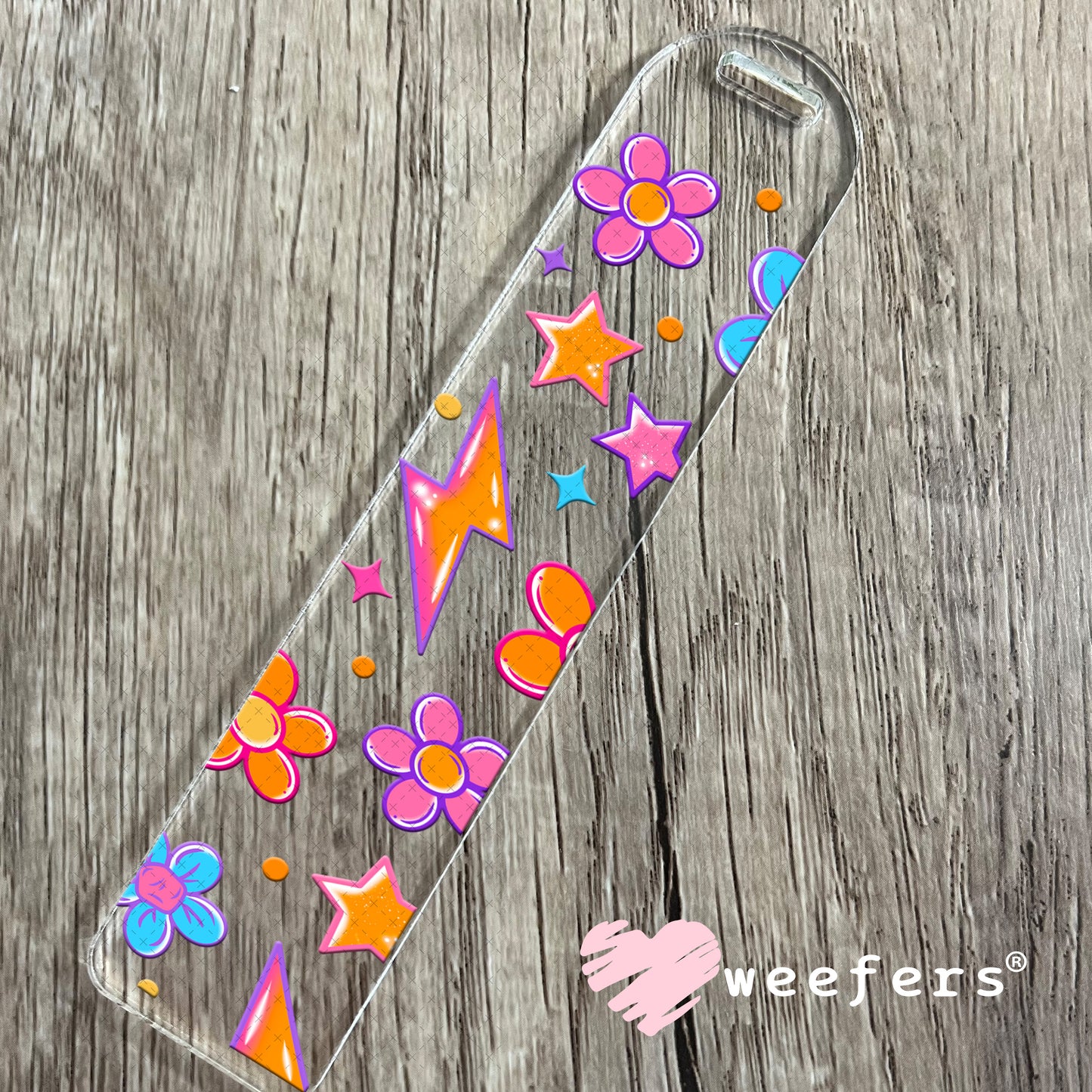 Blue Orange Flowers and Lightening Bolt UV DTF Cup Wrap Bookmark Weefers