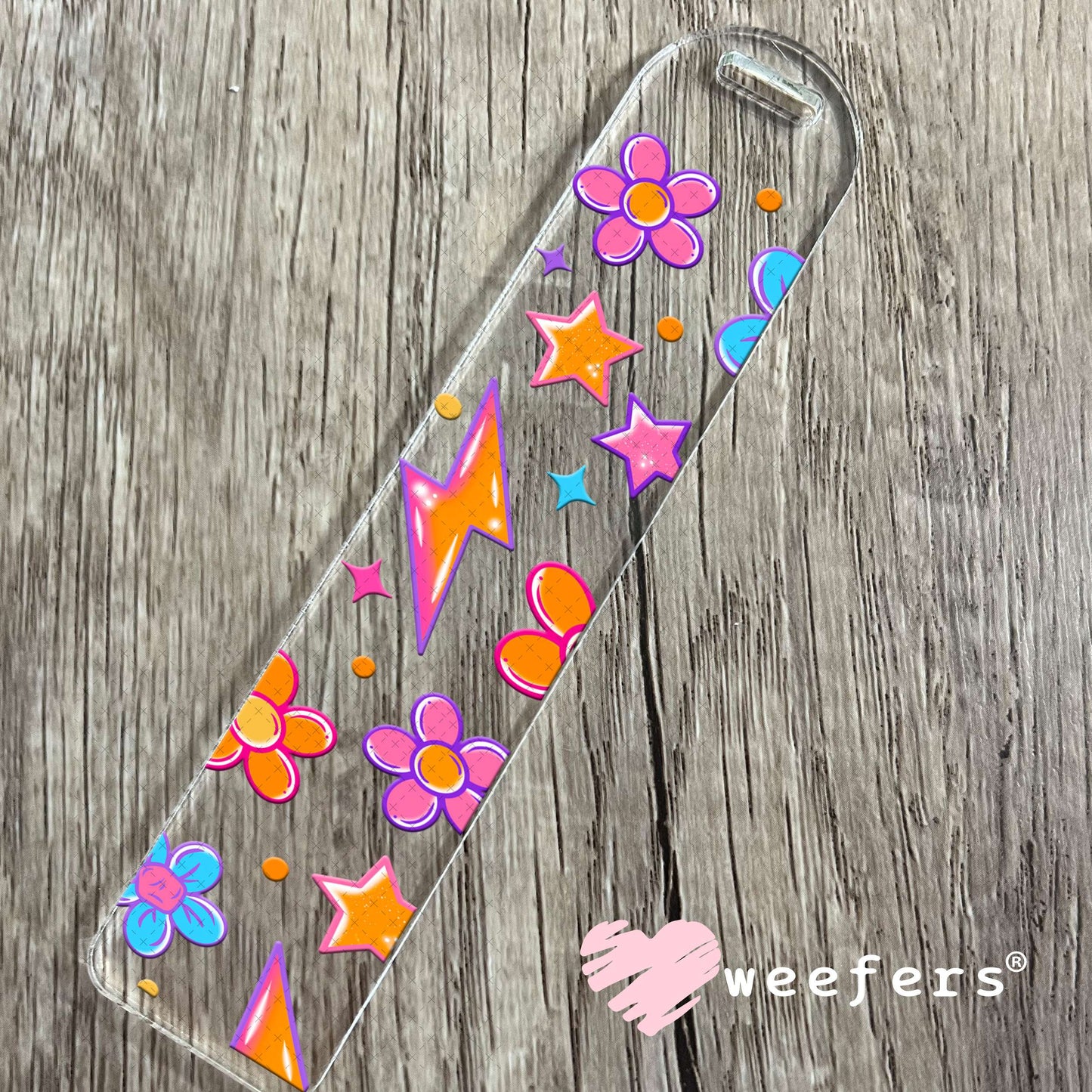 Blue Orange Flowers and Lightening Bolt UV DTF Cup Wrap Bookmark Weefers
