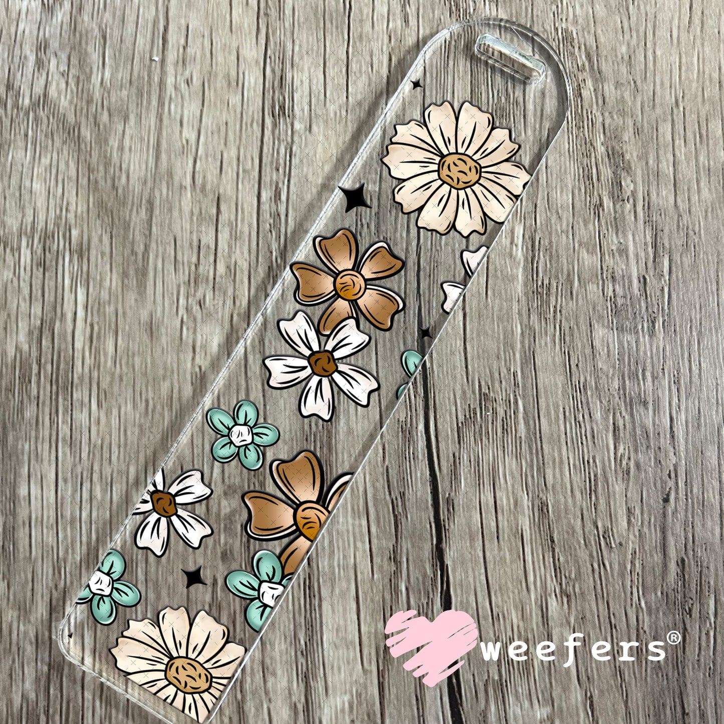 Brown, Teal and Tan Flowers UV DTF Cup Wrap Bookmark Weefers