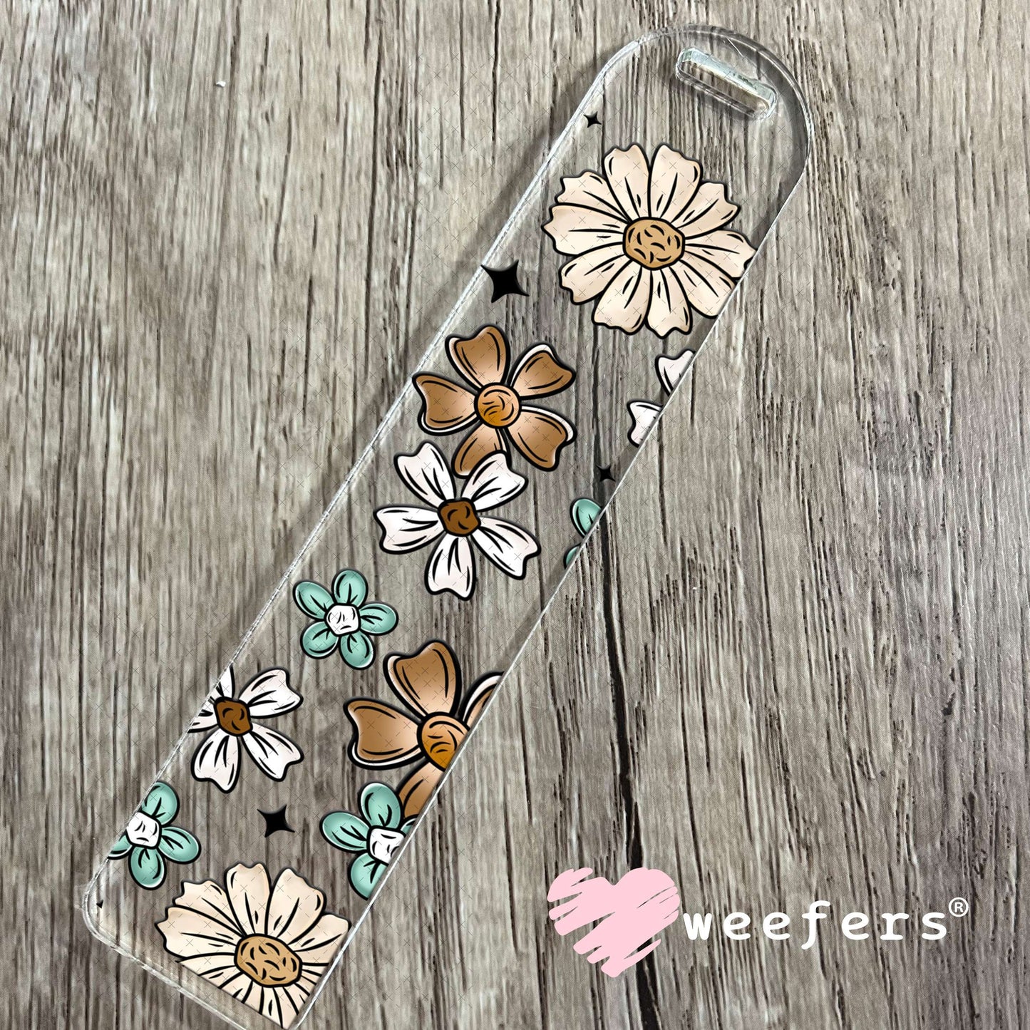 Brown, Teal and Tan Flowers UV DTF Cup Wrap Bookmark Weefers