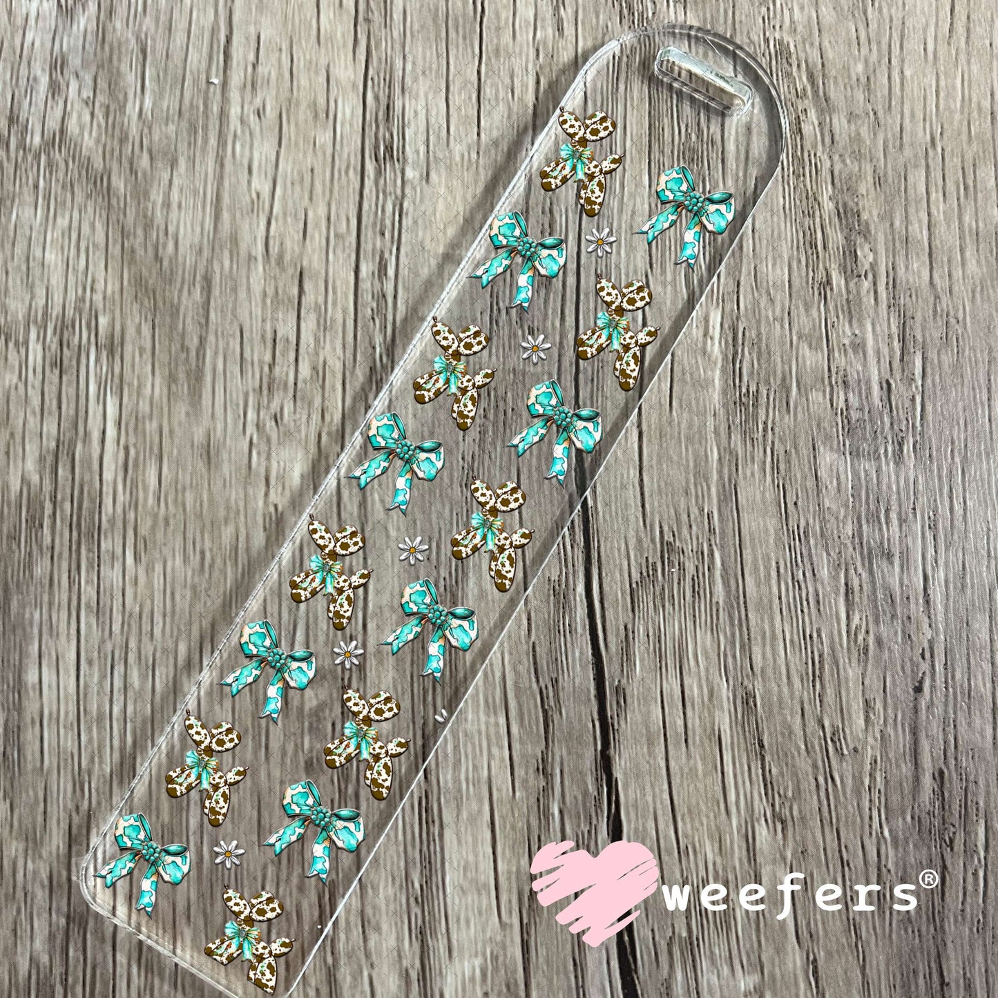Brown Cow Print Balloon Dog Teal Bow Sidekick UV DTF Cup Wrap - Weefers Exclusive Bookmark Weefers