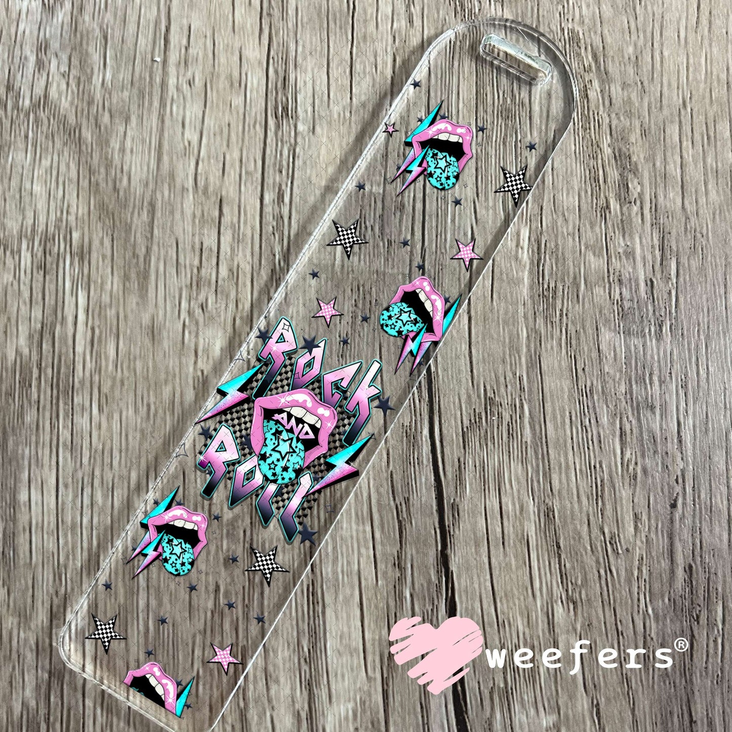 Rock And Roll Purple Teal Lips UV DTF Cup Wrap - Weefers Exclusive Wrap Bookmark Weefers