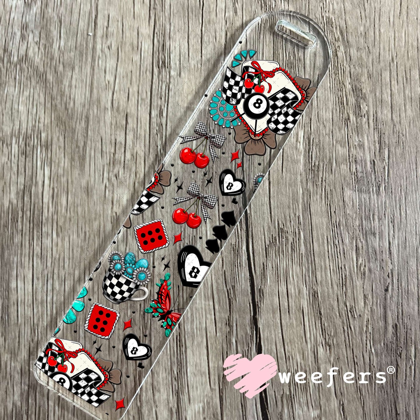 Race Day Heart Eightball Red Black UV DTF Cup Wrap - Weefers Exclusive Wrap Bookmark Weefers