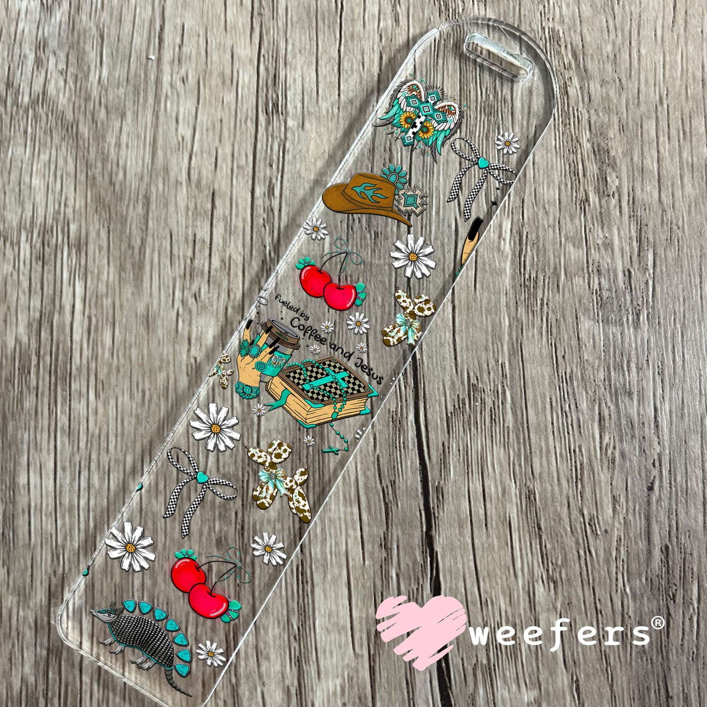 Fueled by Coffee and Jesus UV DTF Cup Wrap - Weefers Exclusive Bookmark Weefers