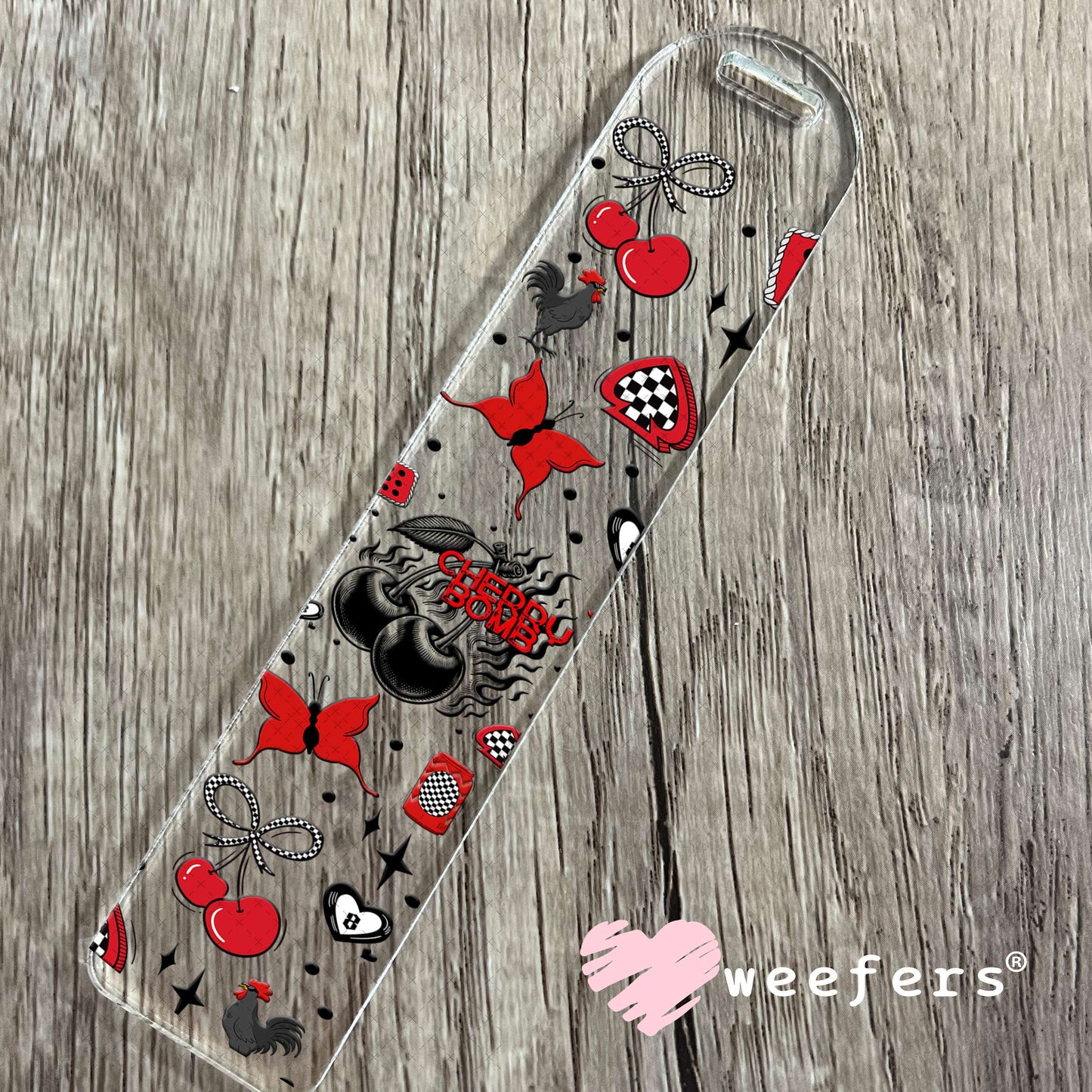 Cherry Bomb Black and Red UV DTF Cup Wrap - Weefers® Exclusive Bookmark Weefers