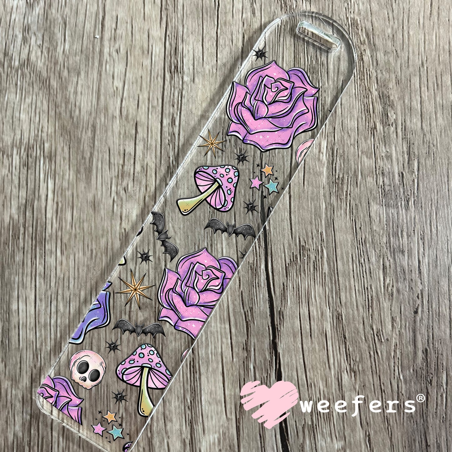 Purple Flowers Bats Skulls UV DTF Cup Wrap - Weefers Exclusive Bookmark Weefers