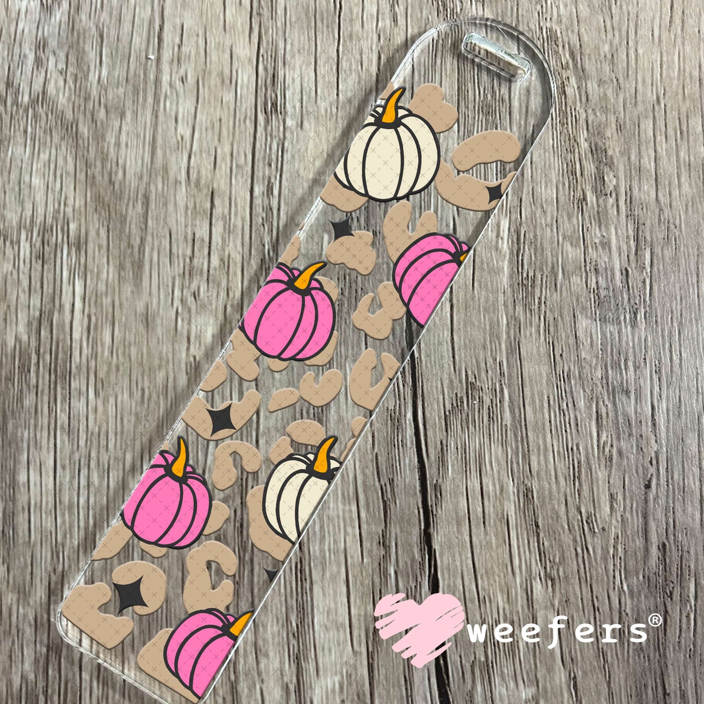 Beige Leopard Pink Pumpkins UV DTF Cup Wrap Bookmark Weefers