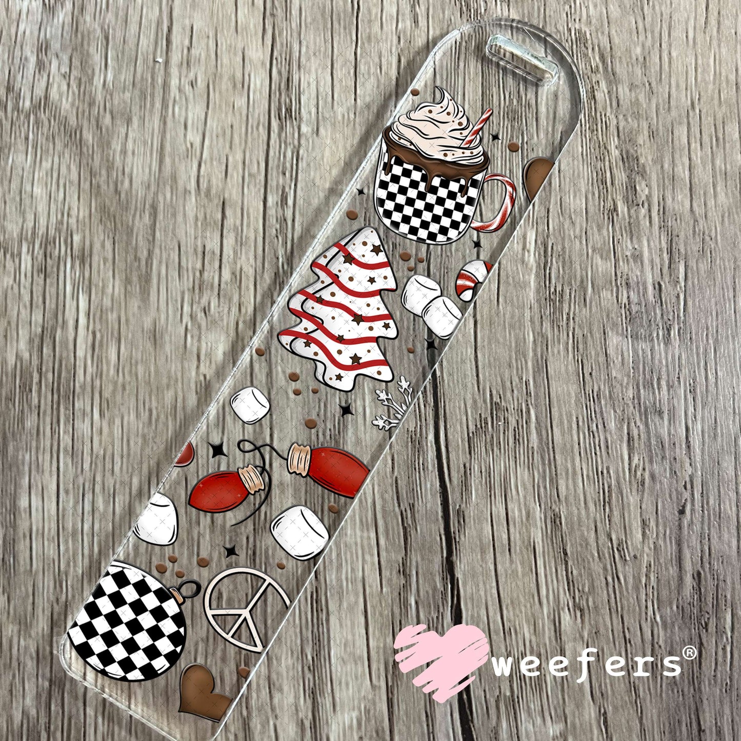 Christmas Black and White Checkers UV DTF Cup Wrap Bookmark Weefers