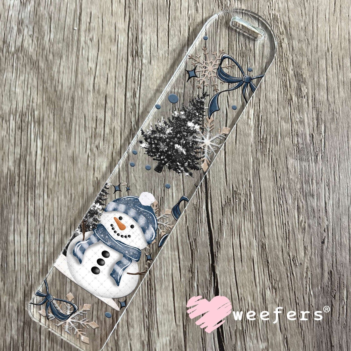 Navy Blue Snowman Christmas UV DTF Cup Wrap Bookmark Weefers