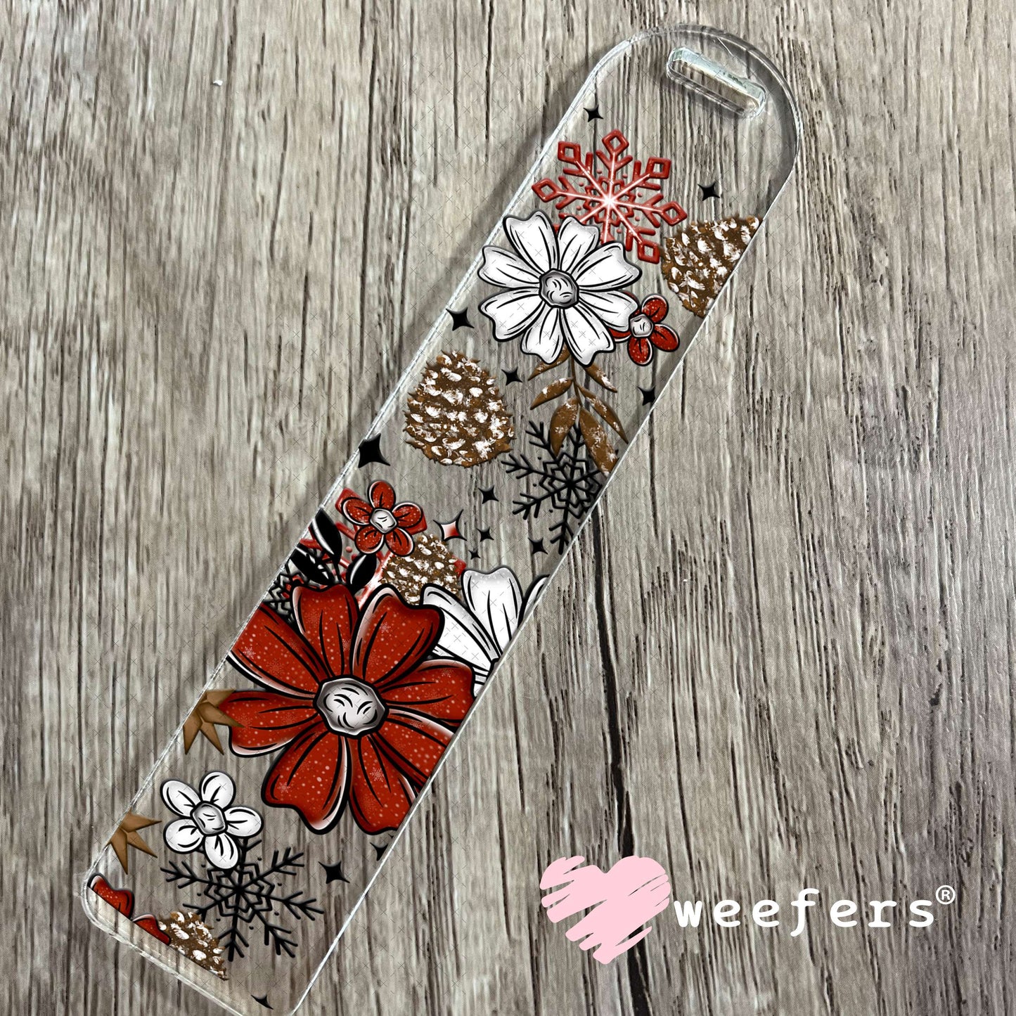 Red and White Christmas Flowers UV DTF Cup Wrap Bookmark Weefers