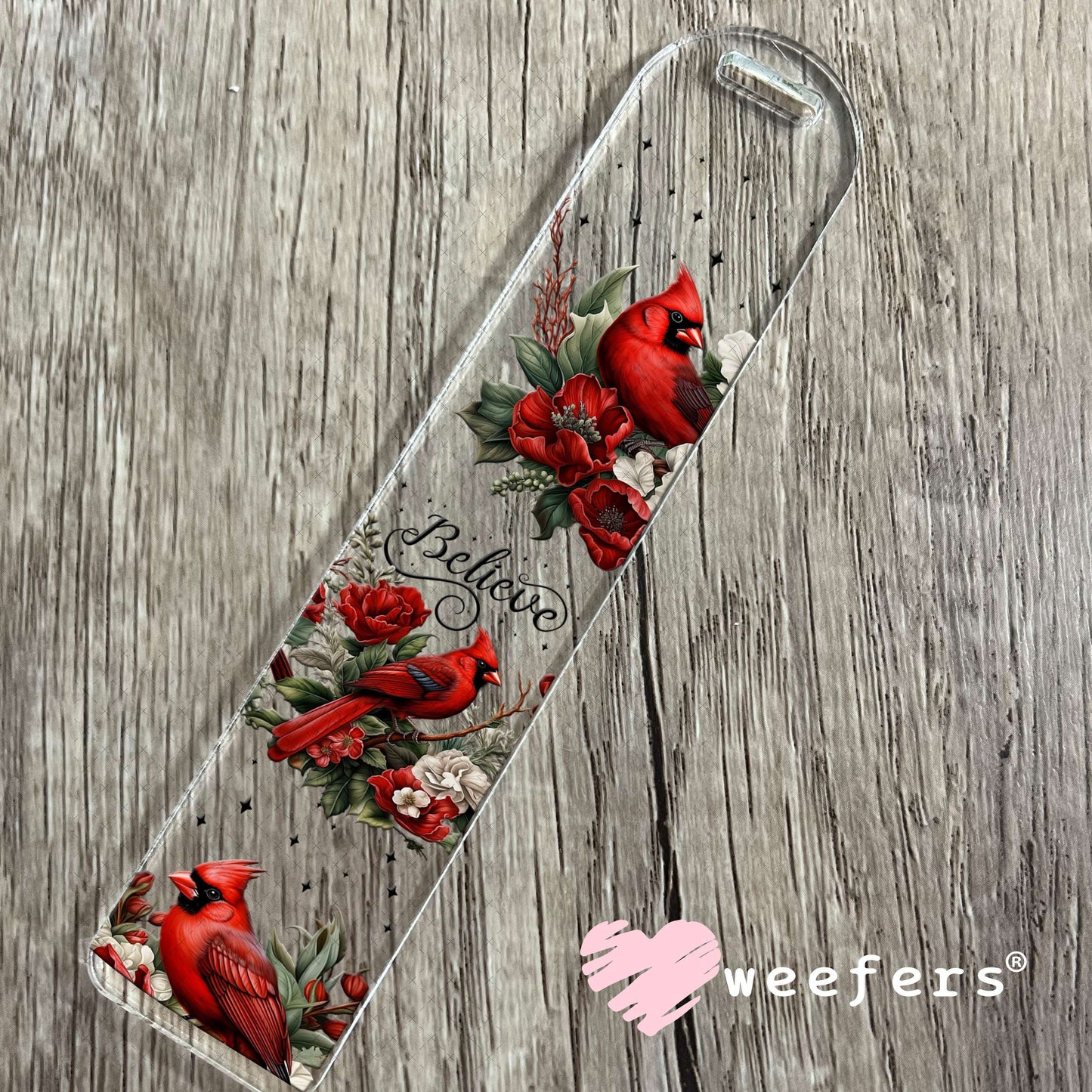 Believe Red Cardinals UV DTF Cup Wrap Bookmark Weefers