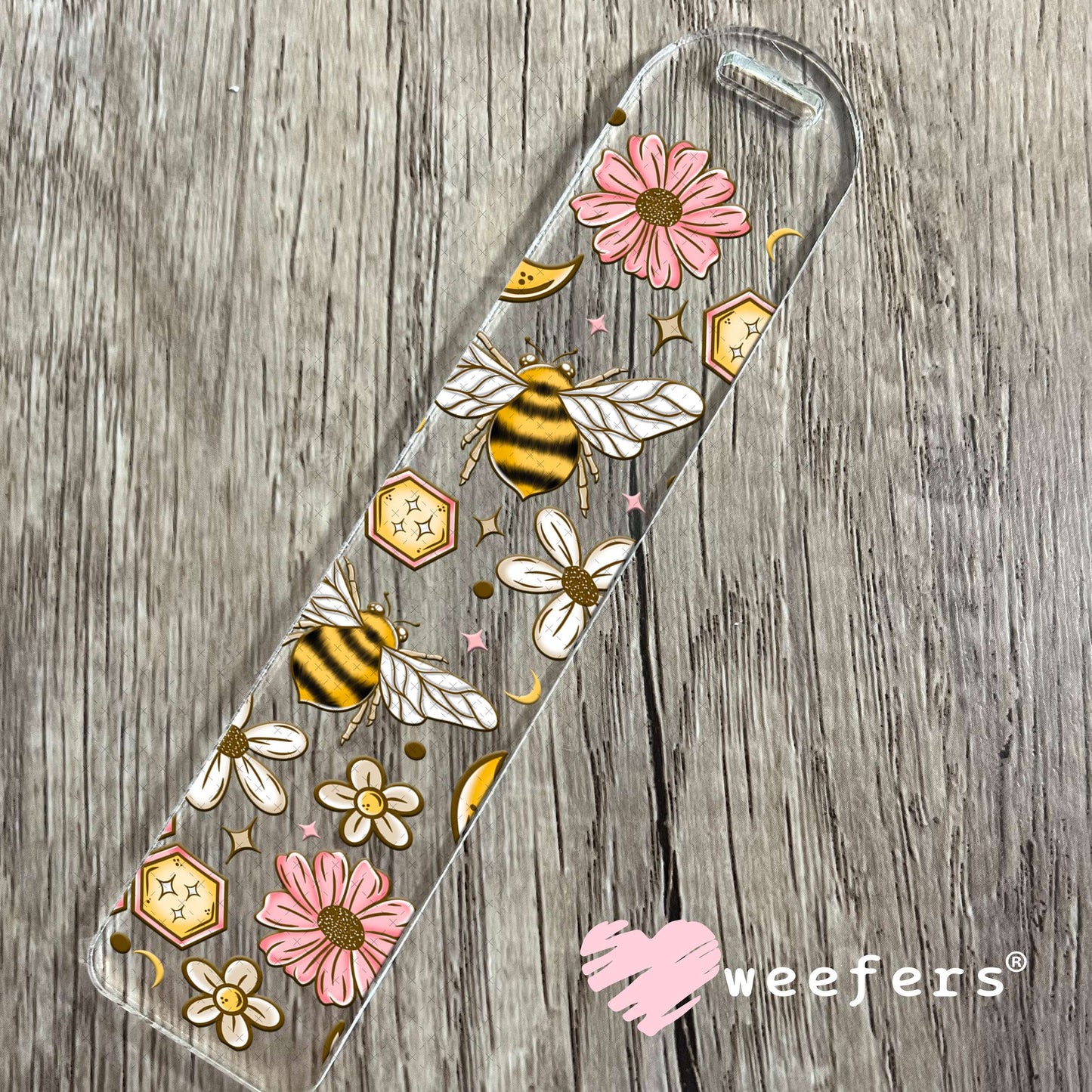 Honeycomb Bees and Pink Flowers UV DTF Cup Wrap Bookmark Weefers