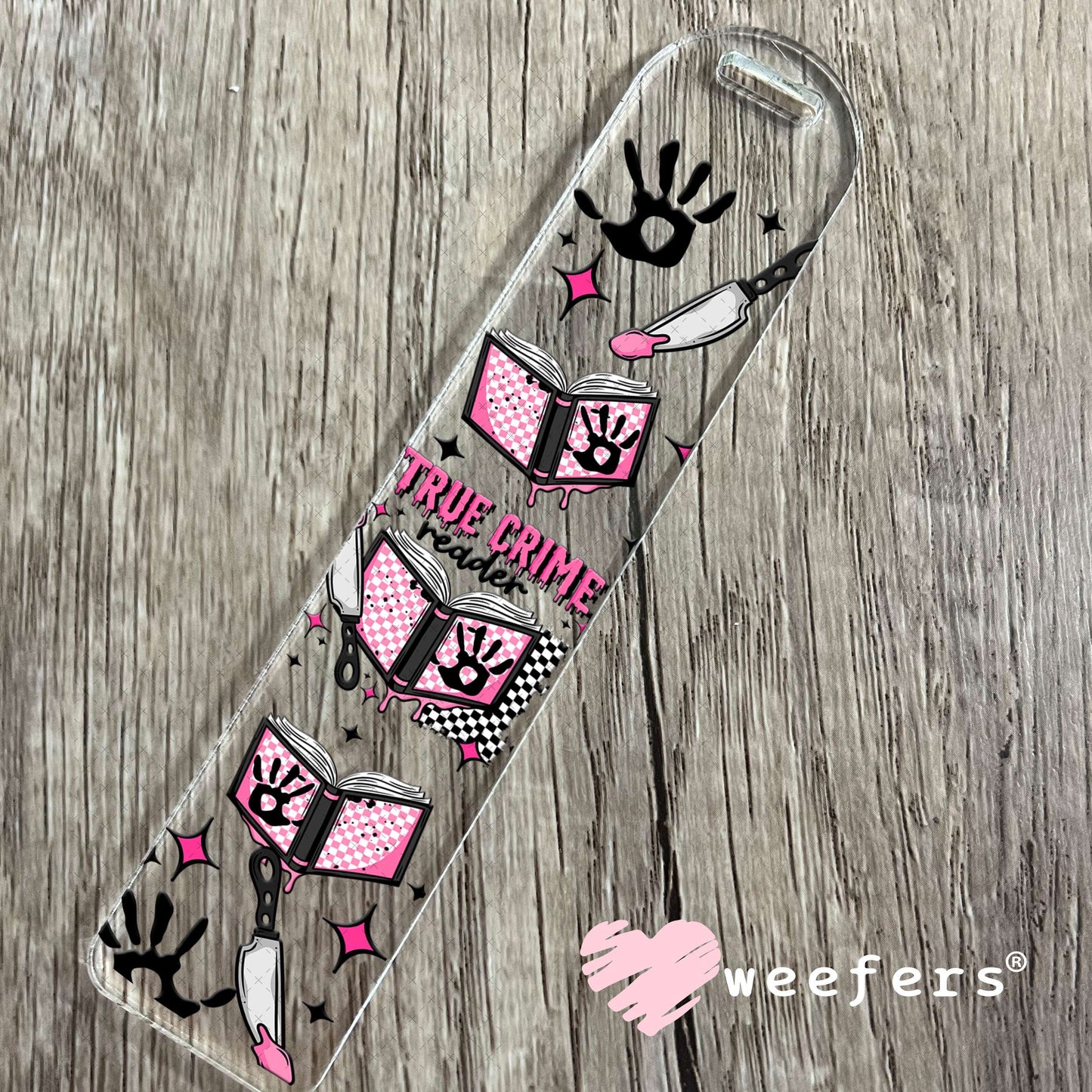 True Crime Pink and Black UV DTF Cup Wrap Bookmark Weefers