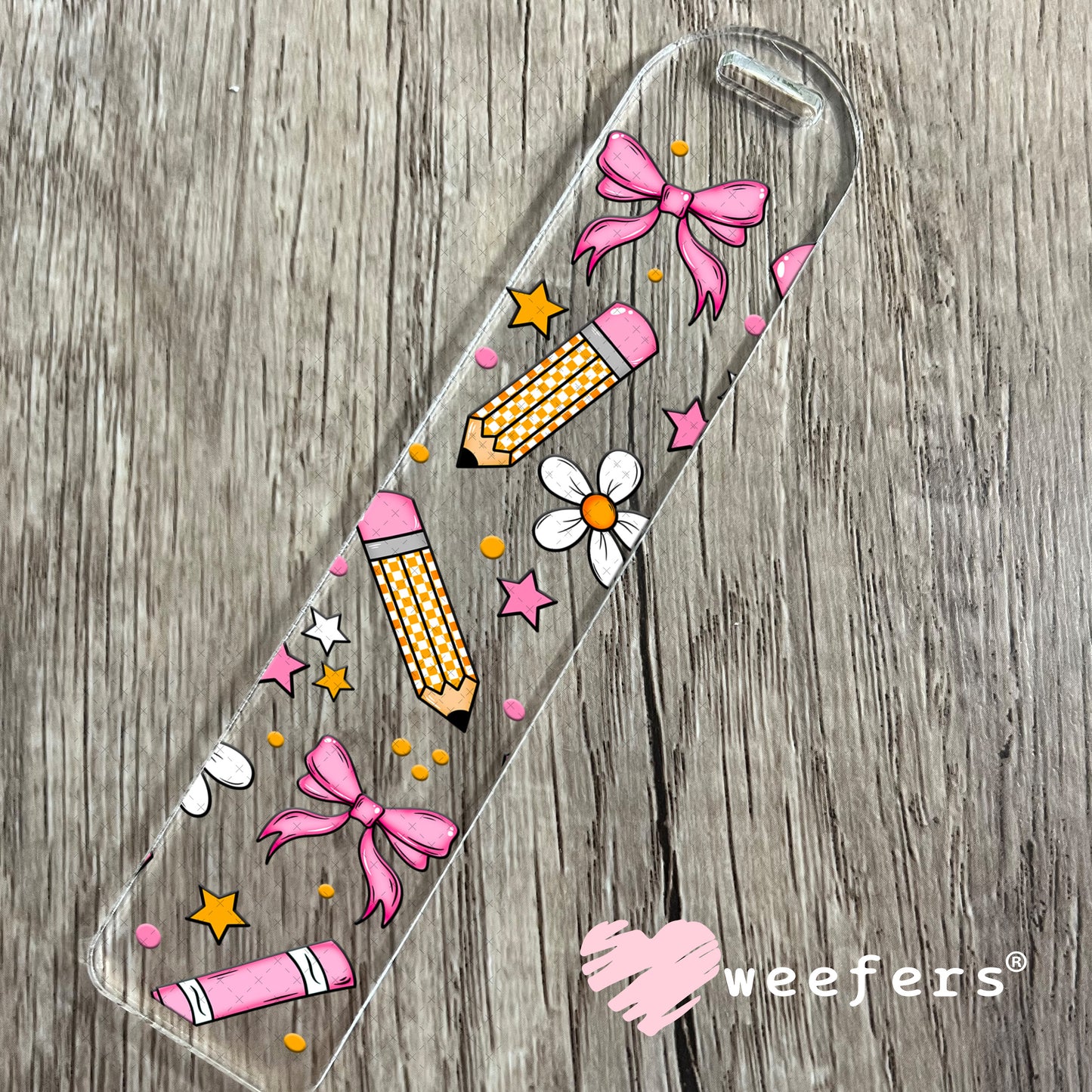 Teacher Pencils and Pink Bows UV DTF Cup Wrap Bookmark Weefers