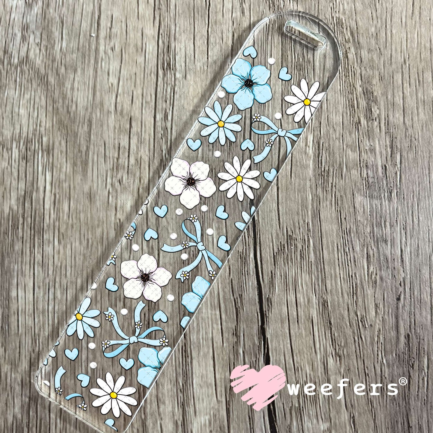 Light Blue and White Flowers UV DTF Cup Wrap Bookmark Weefers