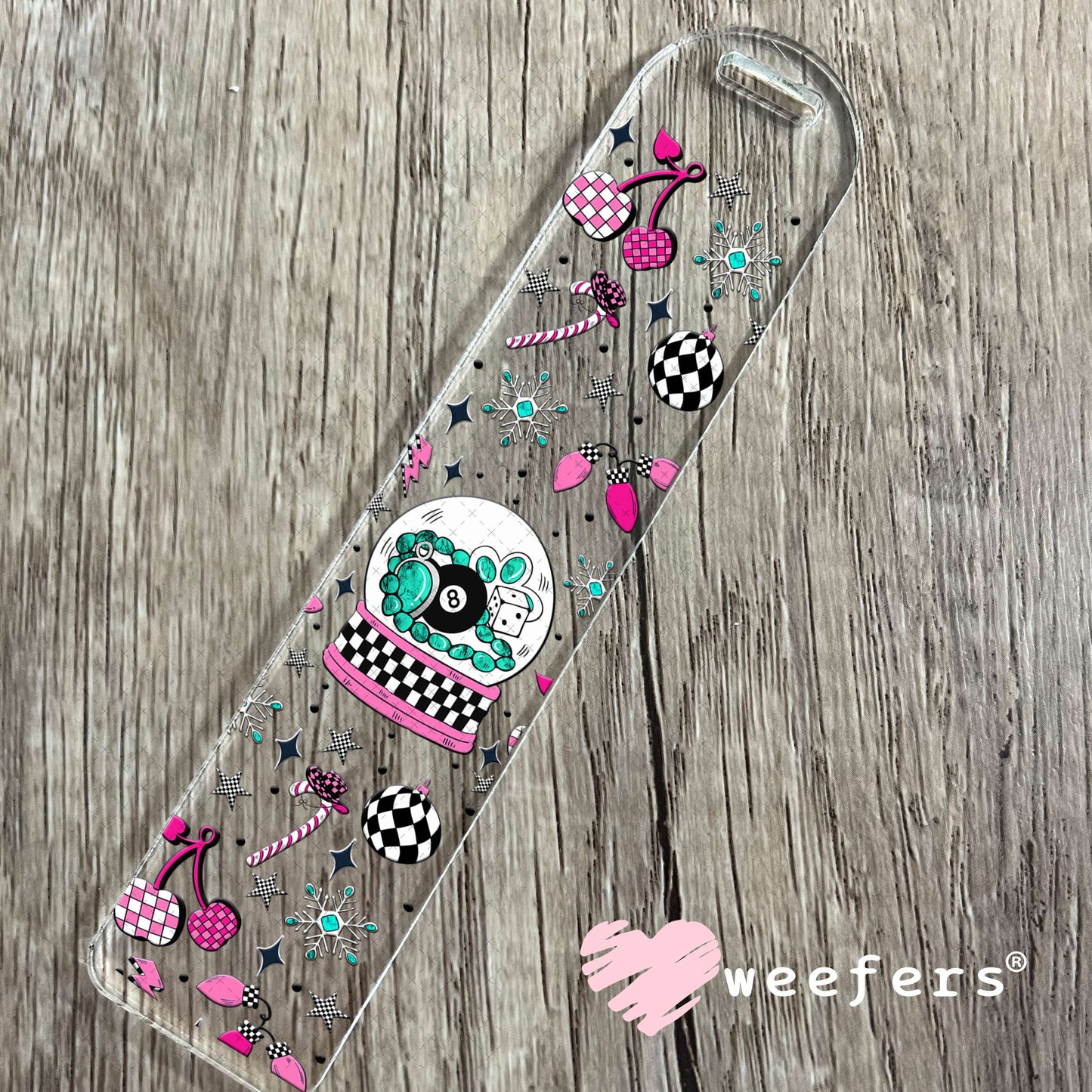 Turquoise Snowball Christmas UV DTF Cup Wrap - Weefers Exclusive Bookmark Weefers