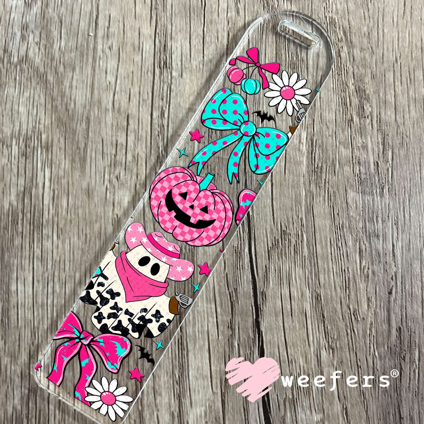 Cow Print Ghosts and Pumpkins UV DTF Cup Wrap - Weefers Exclusive Bookmark Weefers