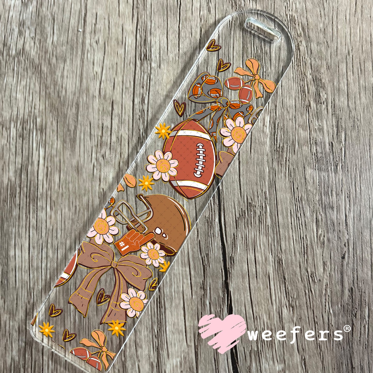 Football Coquette Bows and Flowers UV DTF Cup Wrap - Weefers Exclusive Bookmark Weefers