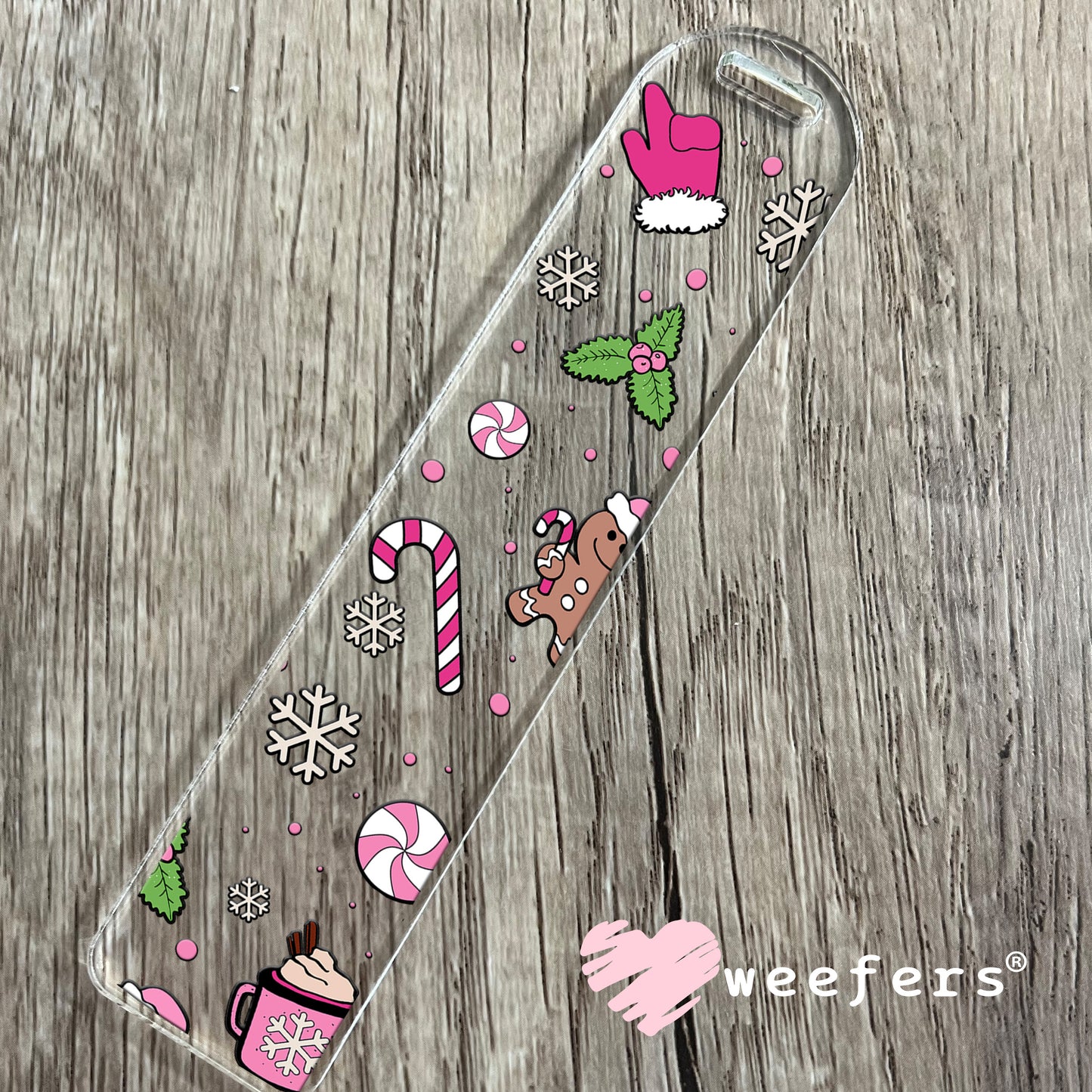 Pink and Black Checkered Santa Christmas UV DTF Cup Wrap Bookmark Weefers