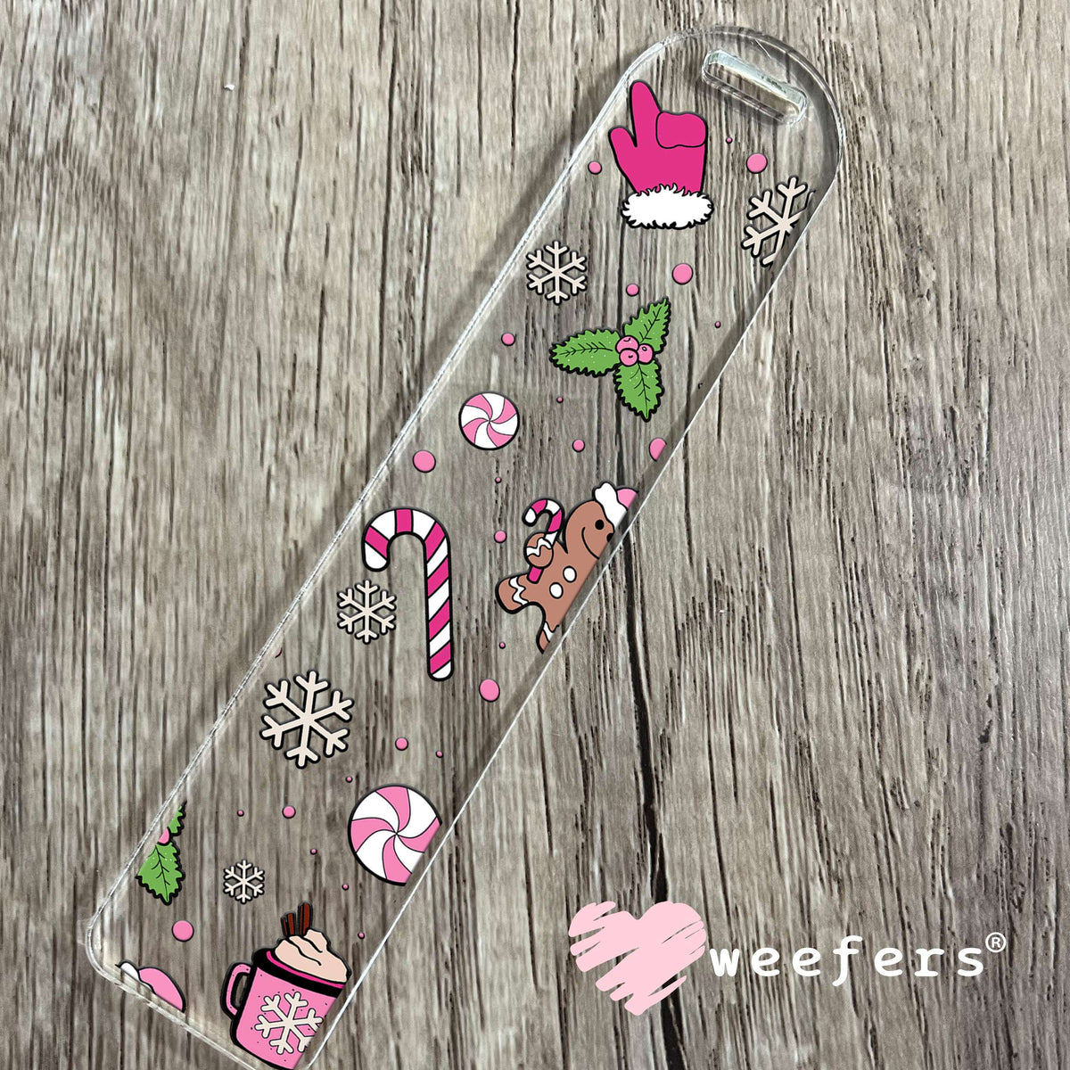 Pink and Black Checkered Santa Christmas UV DTF Cup Wrap Bookmark Weefers