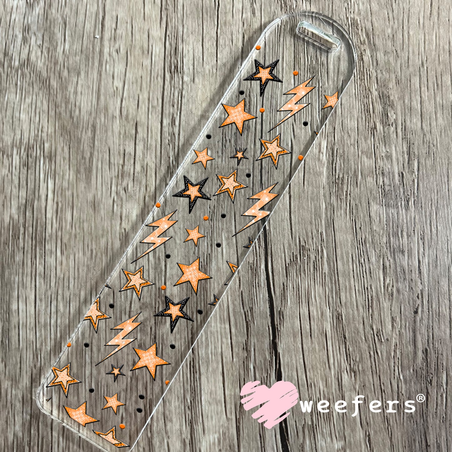 Orange Stars and Lightening Bolts UV DTF Cup Wrap - Weefers Exclusive Bookmark Weefers