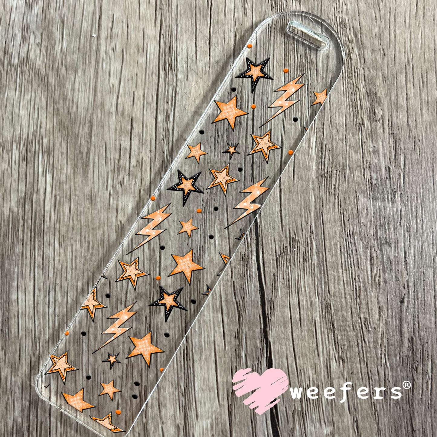 Orange Stars and Lightening Bolts UV DTF Cup Wrap - Weefers Exclusive Bookmark Weefers