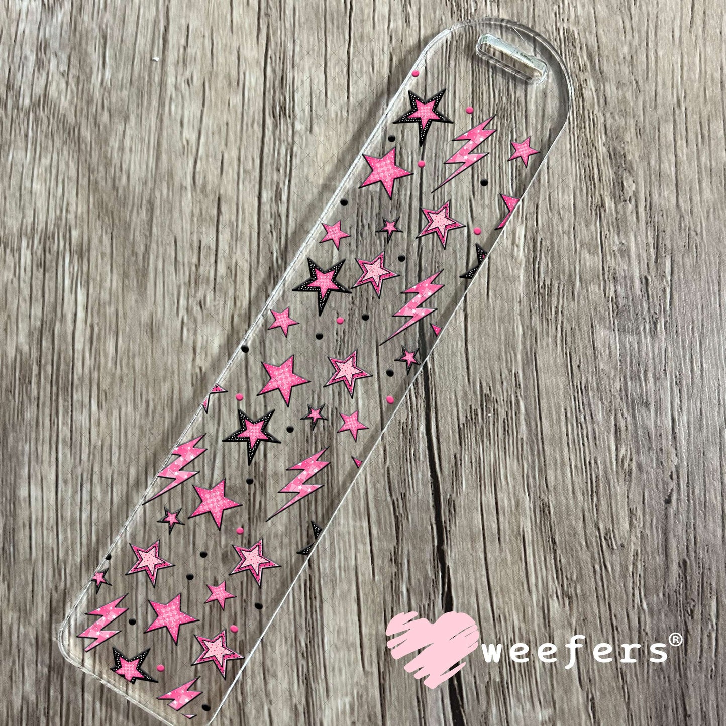 Pink Stars and Lightening Bolts UV DTF Cup Wrap - Weefers® Exclusive Bookmark Weefers