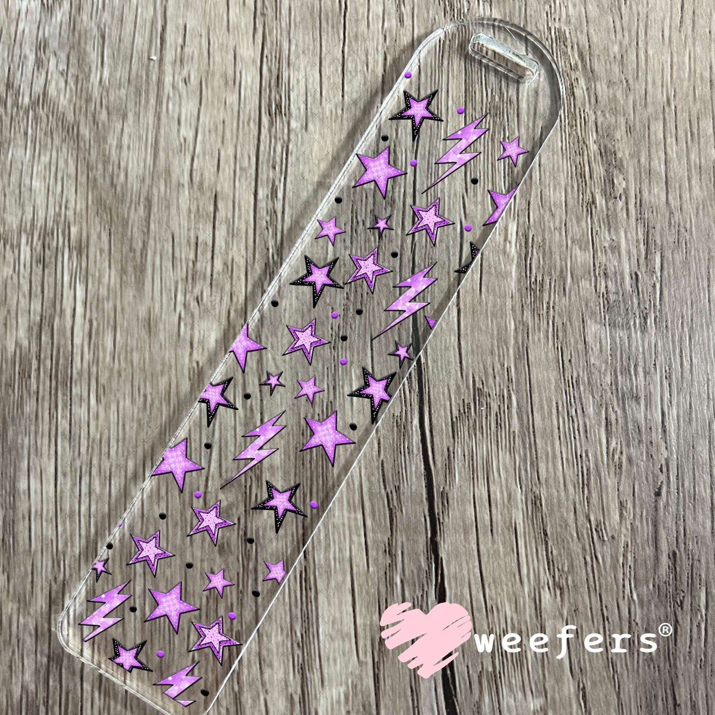Purple Stars and Lightening Bolts UV DTF Cup Wrap - Weefers® Exclusive Bookmark Weefers