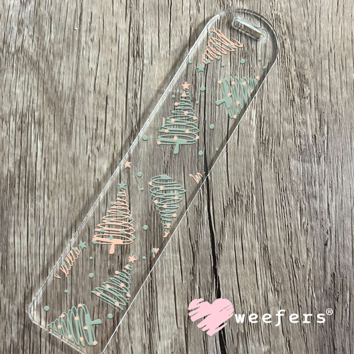 Pastel Green and Peach Christmas Trees UV DTF Cup Wrap Bookmark Weefers