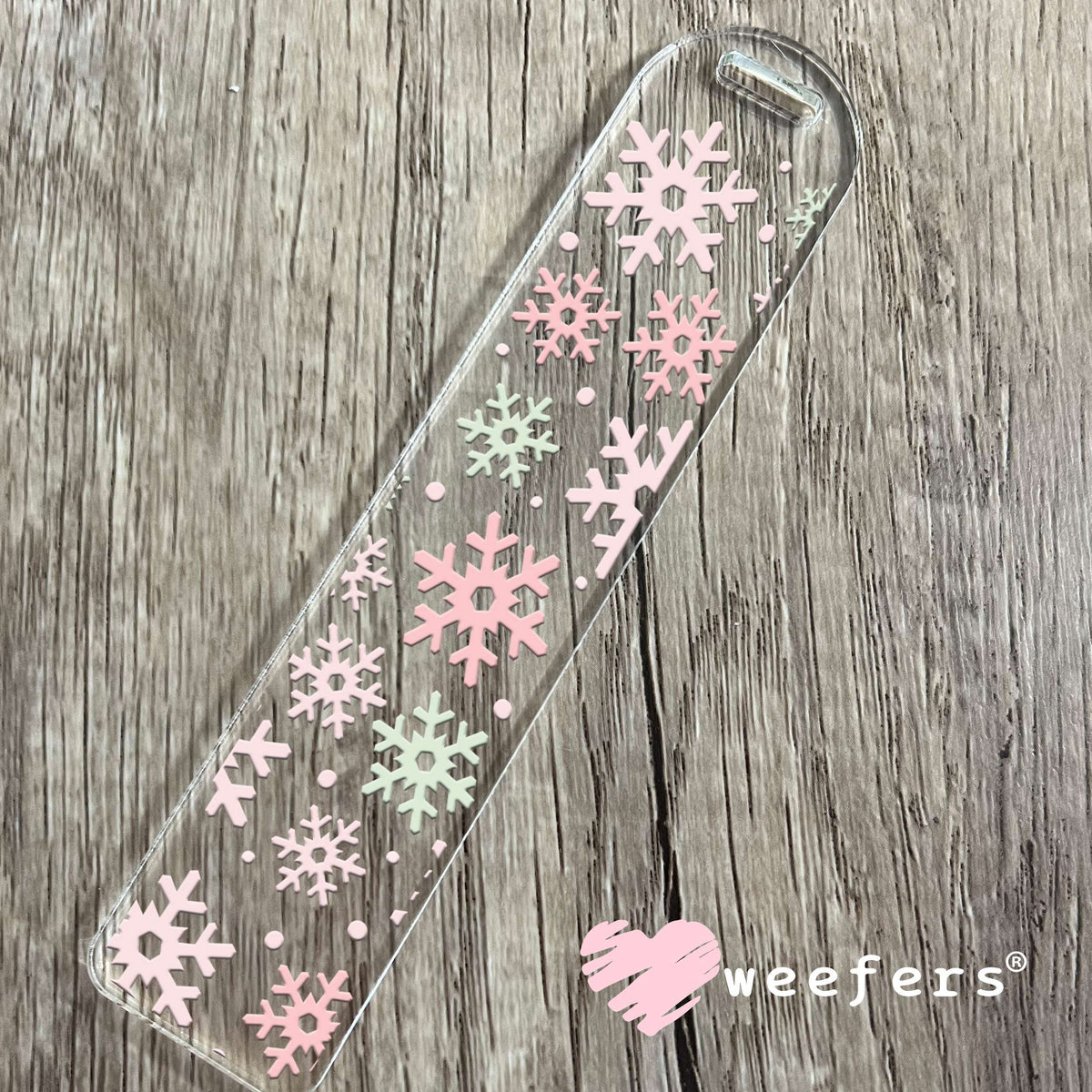 Pastel Green and Pink Snow Flakes UV DTF Cup Wrap Bookmark Weefers