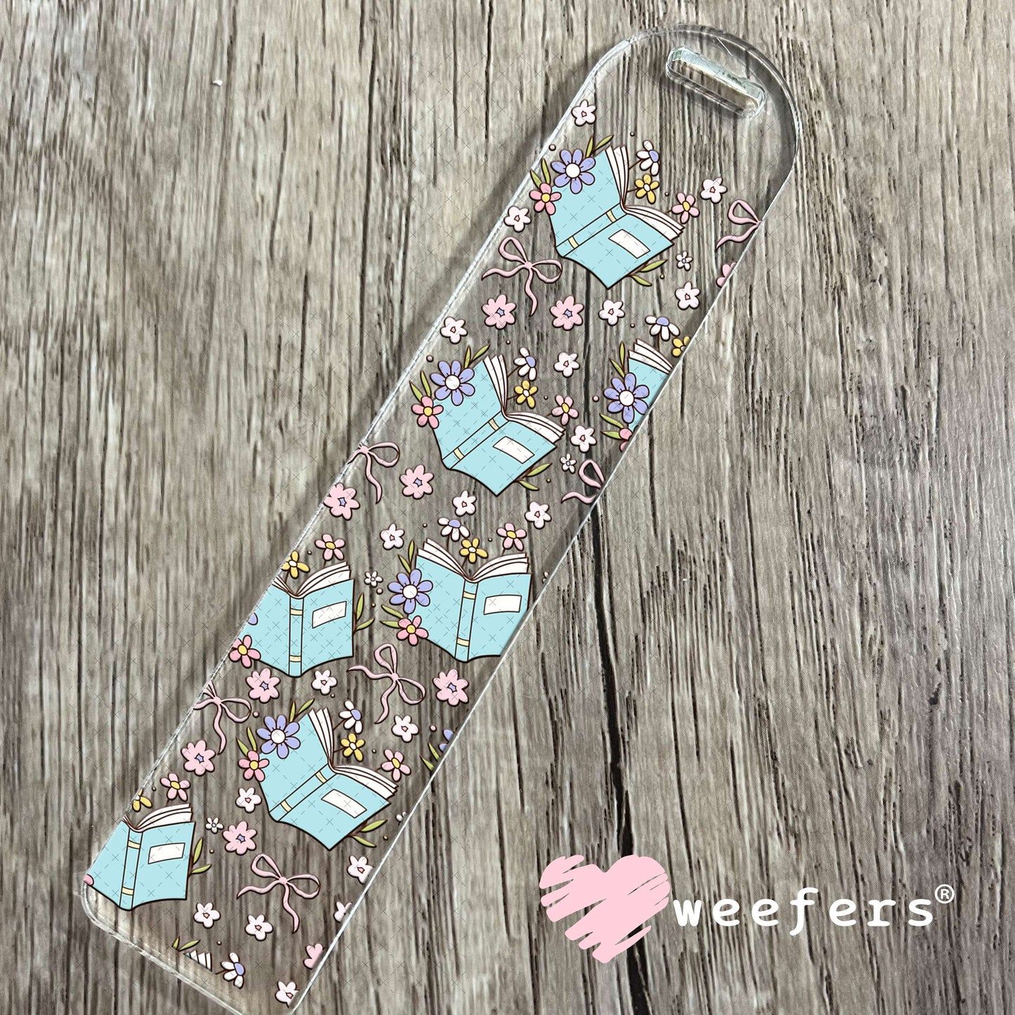 Blue Books and Dainty Flowers UV DTF Cup Wrap Bookmark Weefers