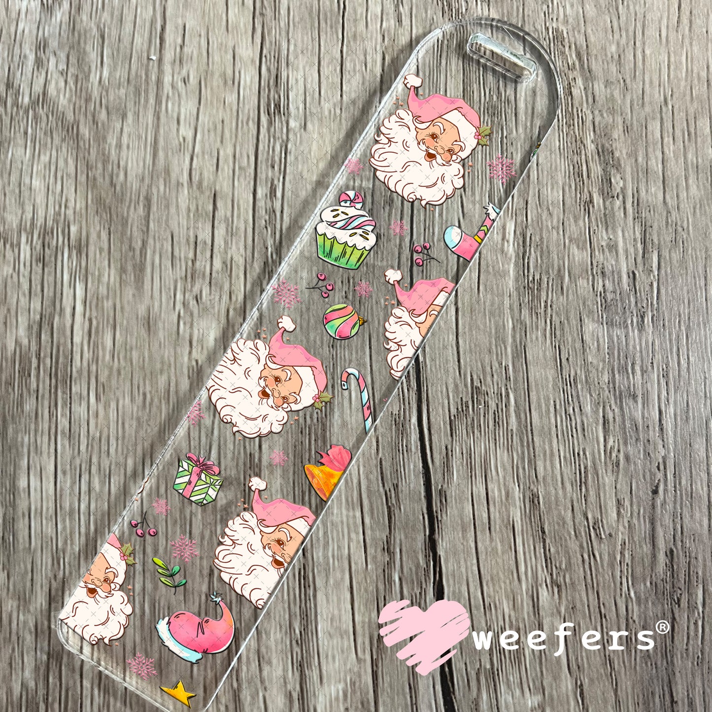 Retro Christmas Pink Santa UV DTF Cup Wrap Bookmark Weefers