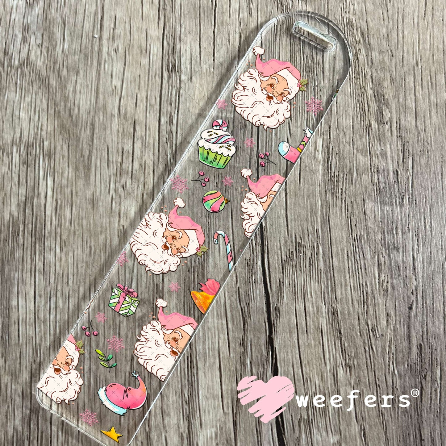 Retro Christmas Pink Santa UV DTF Cup Wrap Bookmark Weefers